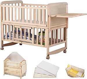 ZOOBLY] ベビーベッド木製 新生児 7点セット付き ベビーベッド 添い寝