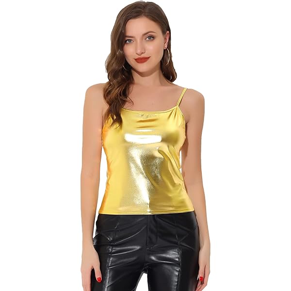 NewL Women's Shiny Metallic Camisole Wet Look Short Vest Spaghetti