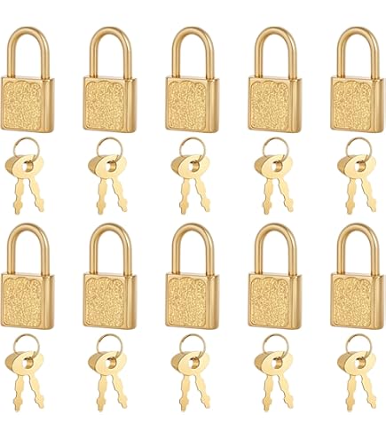 Unlorspy 10 Pcs Gold Mini Padlock with Key, Small Luggage Locks,32