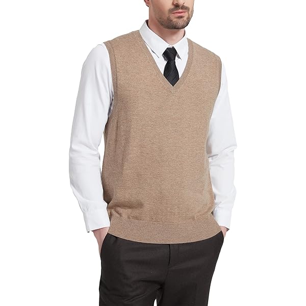 Kallspin Men's Wool Blended Cable Knit Vest Sweater V Neck Relaxed