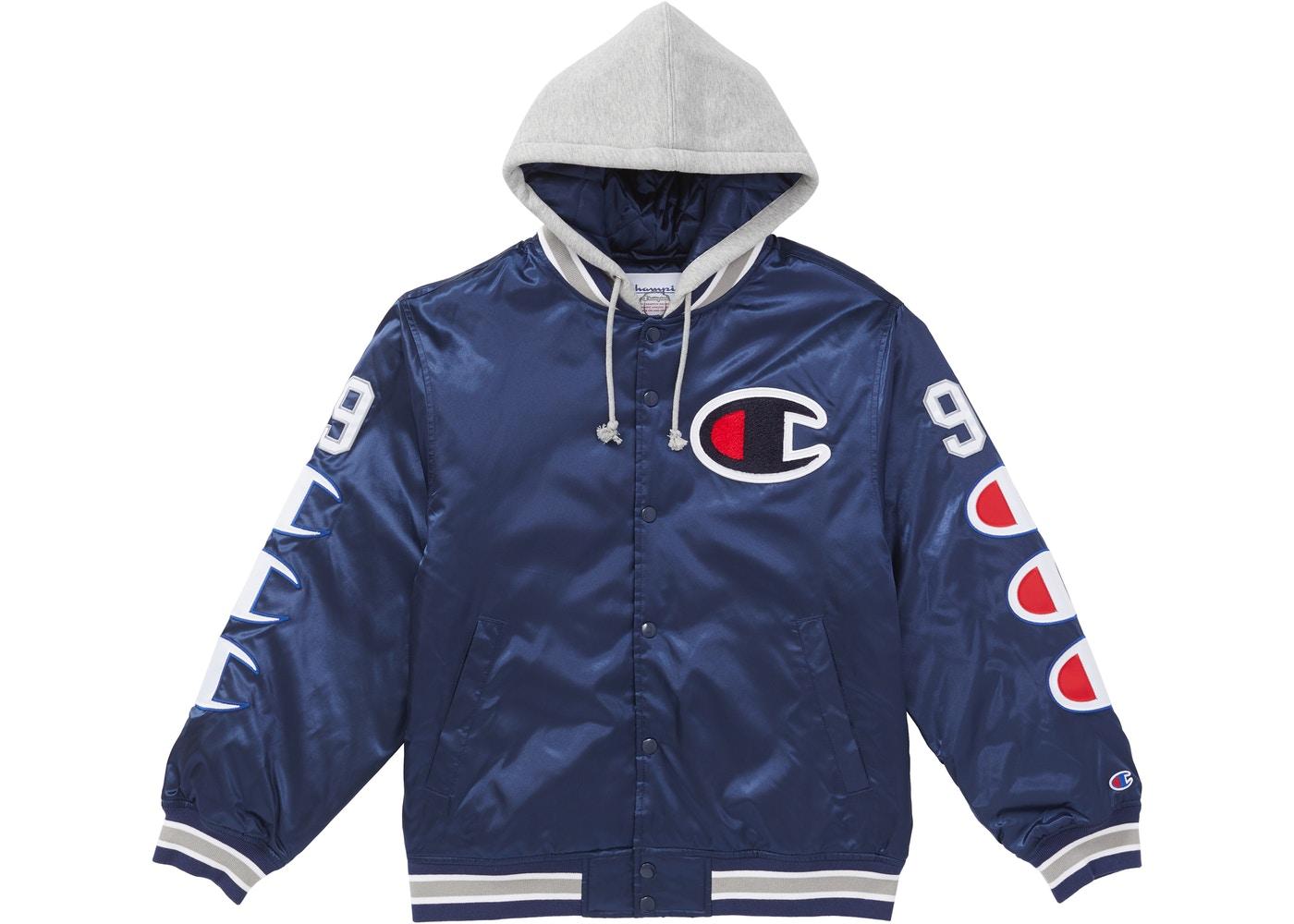 Supreme Champion Hooded Satin Varsity Jacket Navy - StockX News