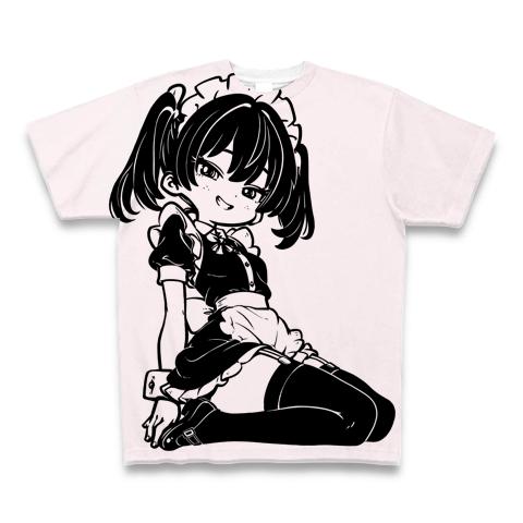 アニメキャラっぽいTシャツ-018(T-C)モノクロ。 全面プリントTシャツを