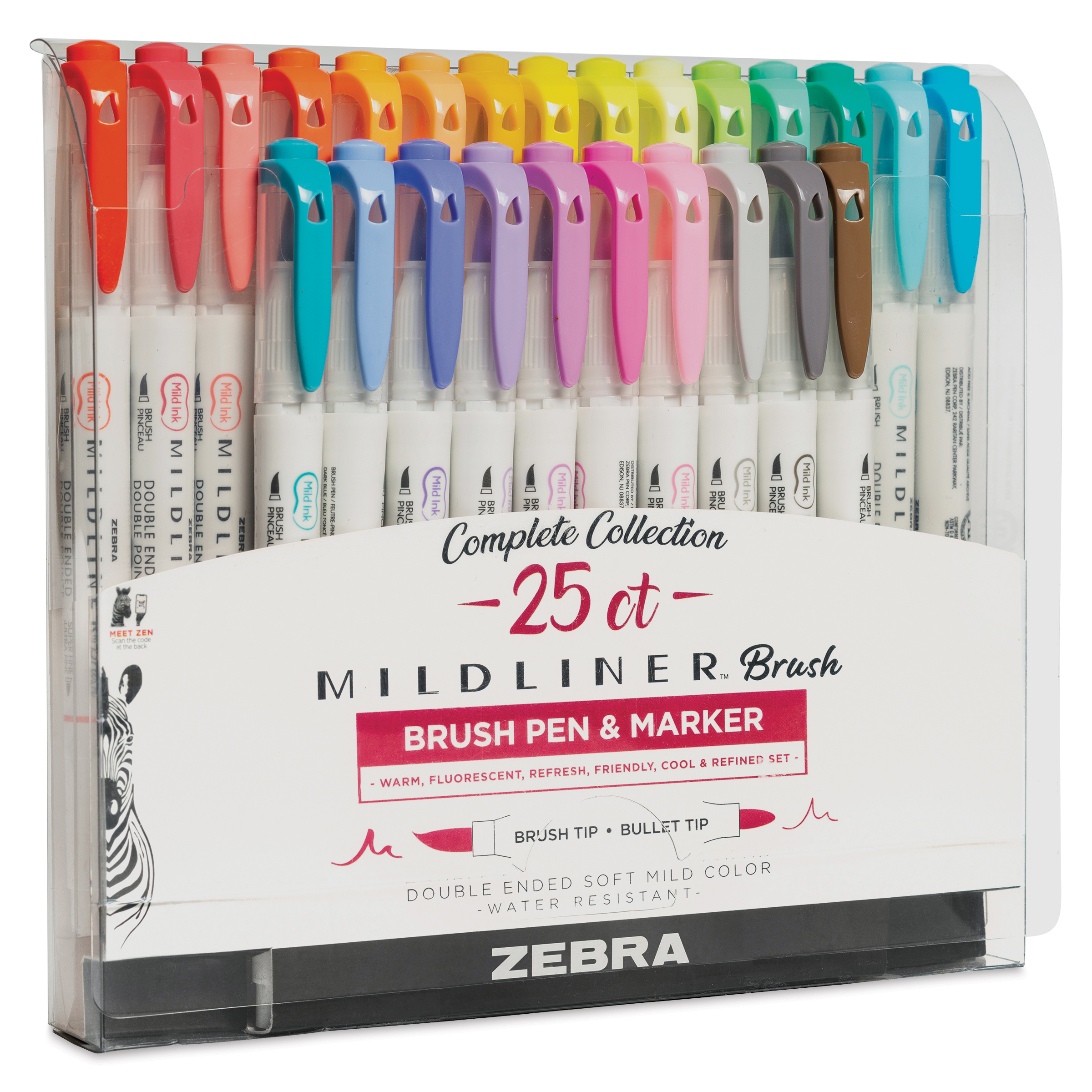 Zebra Mildliner Double Ended Brush Pens - Set of 25, Assorted