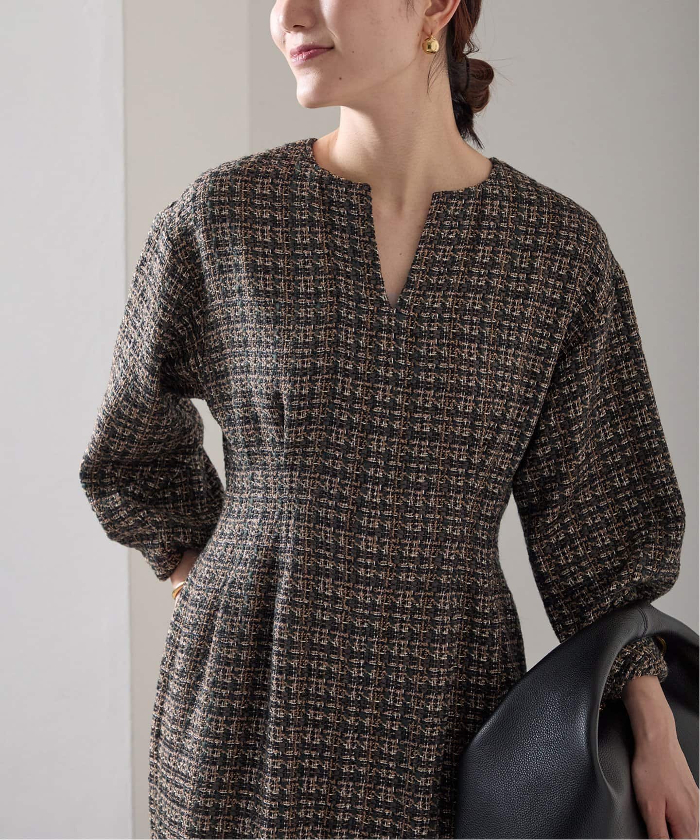 ミックスツイードウエストシェイプワンピース（ワンピース）｜VERMEIL