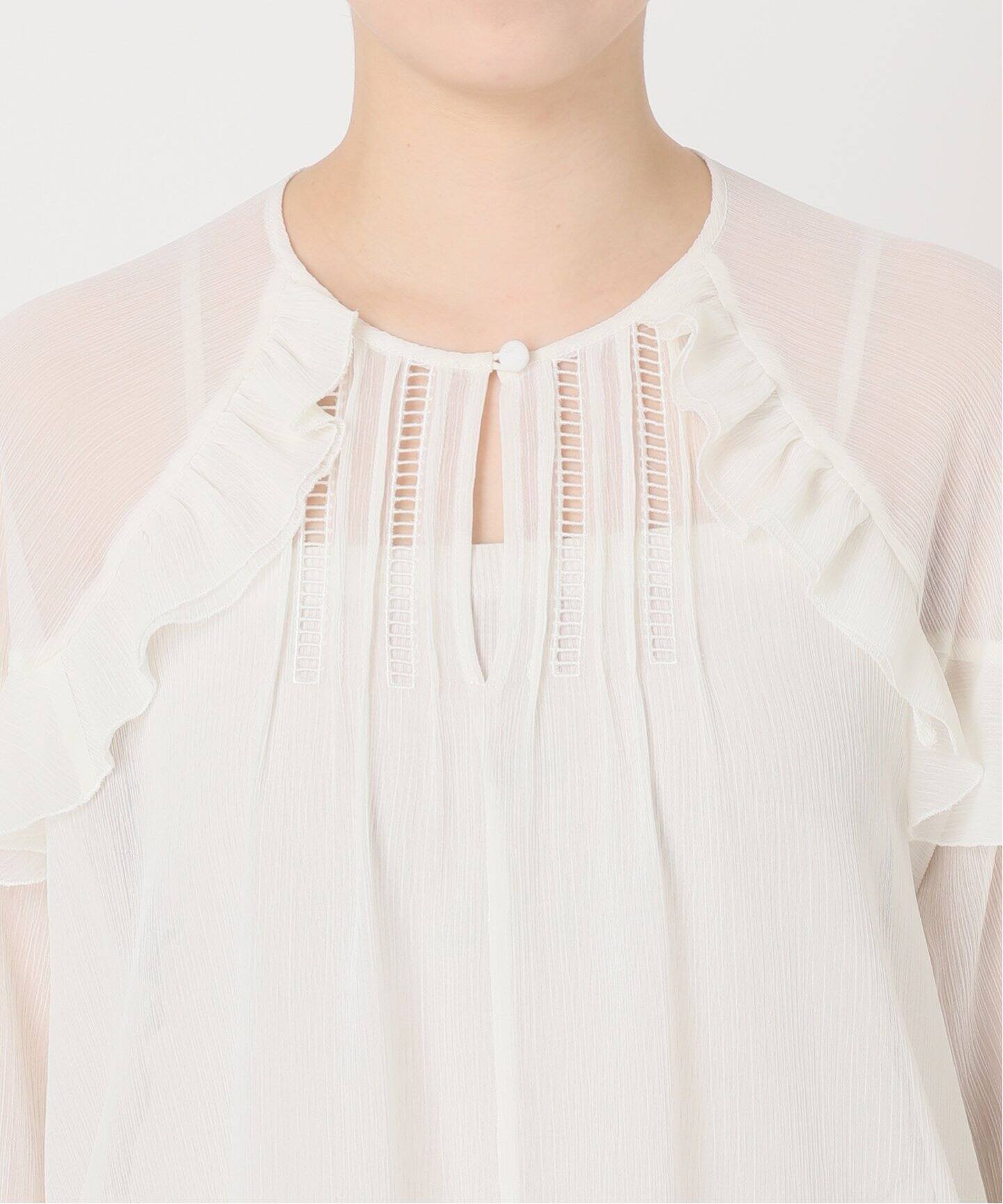 追加》【NOBLE×L'AUBE BLANC】楊柳フリル梯子刺繍ブラウス（シャツ