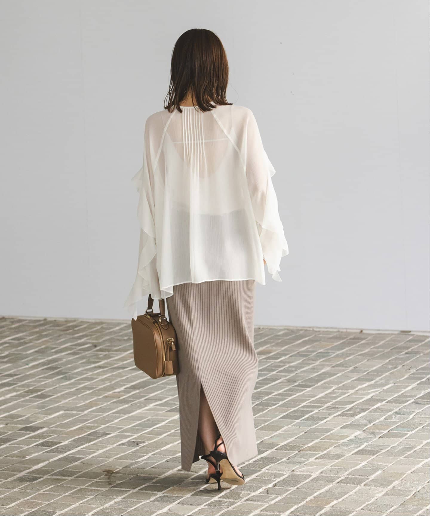 追加》【NOBLE×L'AUBE BLANC】楊柳フリル梯子刺繍ブラウス（シャツ