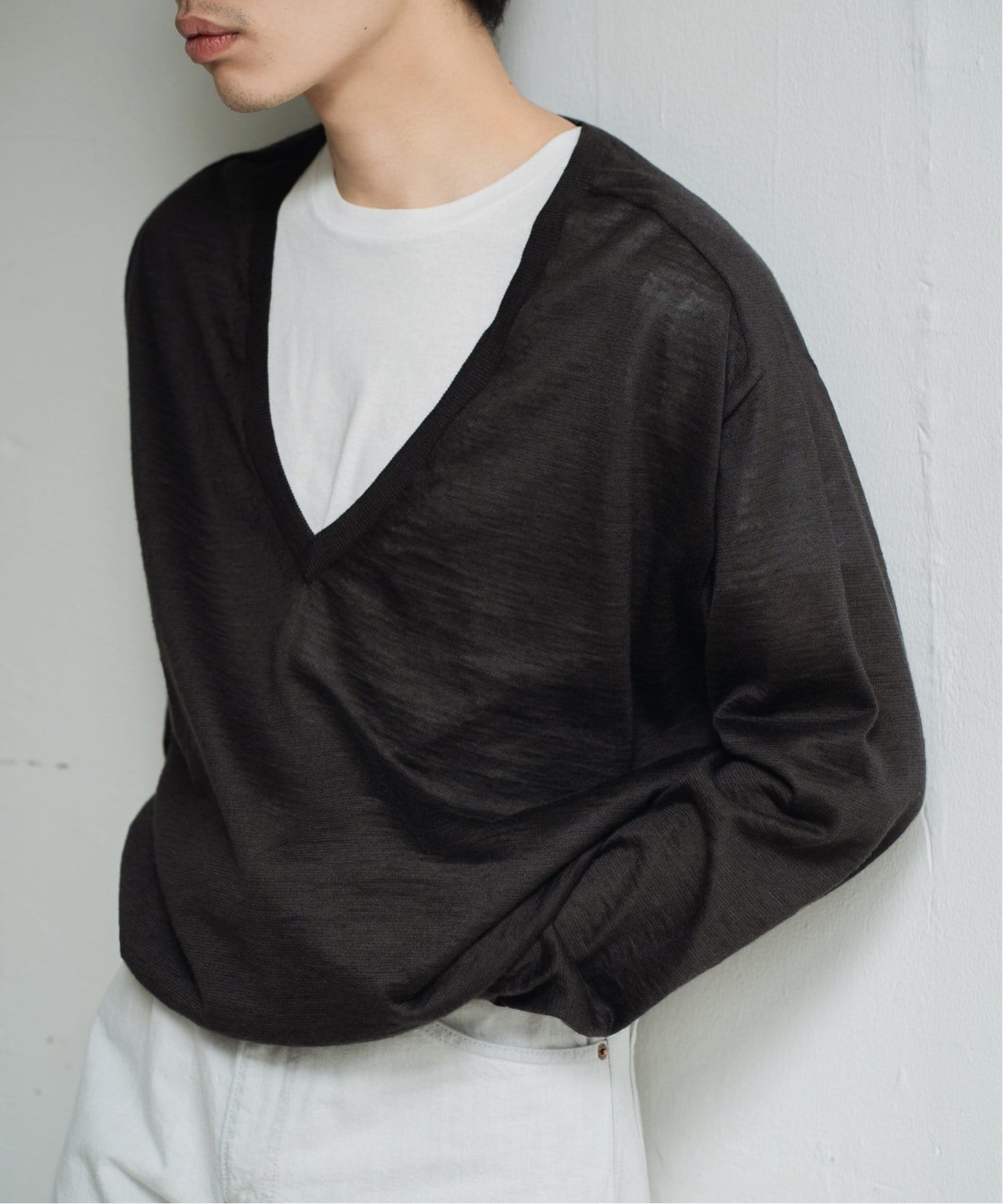 BATONER / バトナー】別注 Ramie V Neck Knit（ニット／セーター）｜L