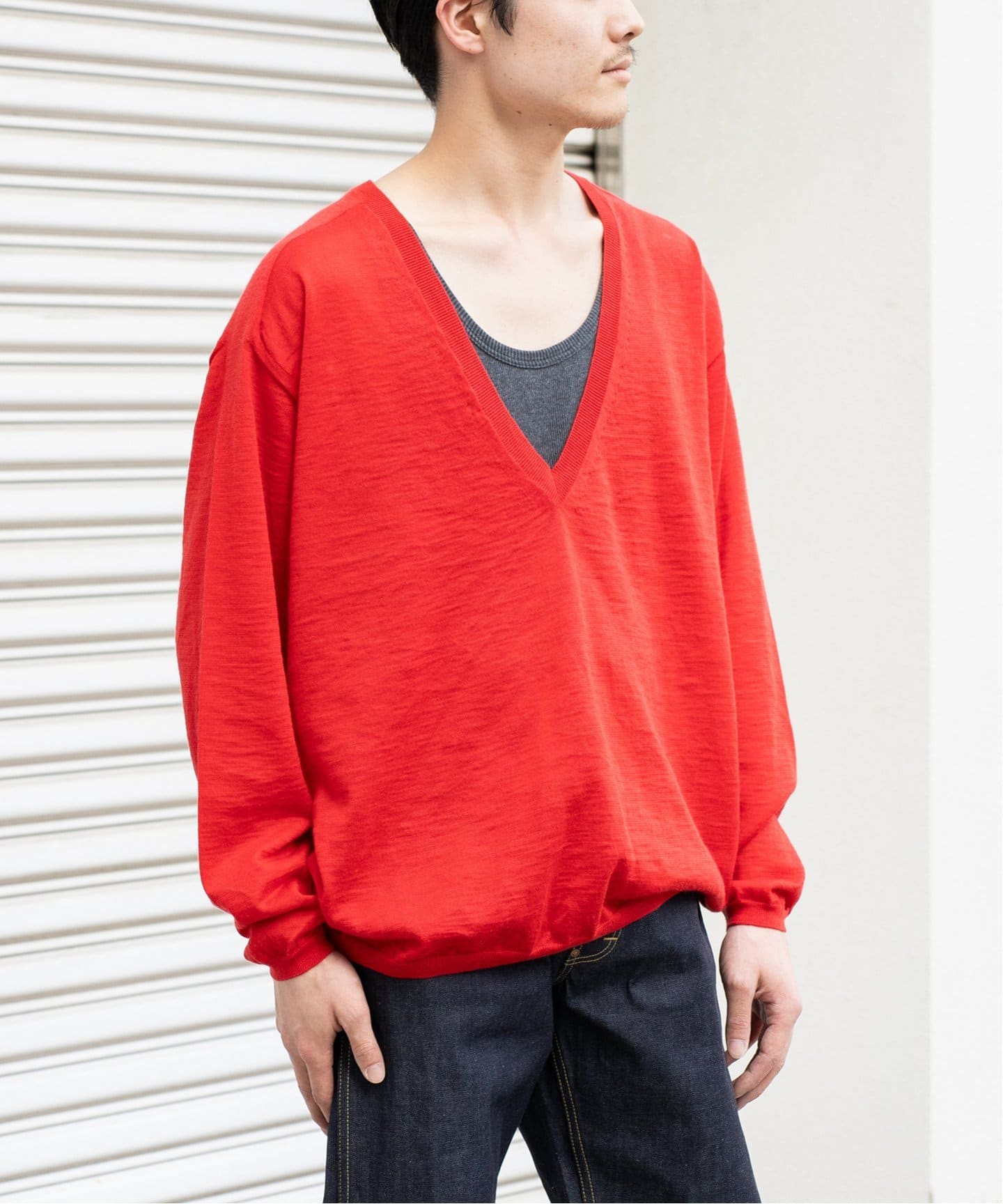 BATONER / バトナー】別注 Ramie V Neck Knit（ニット／セーター）｜L