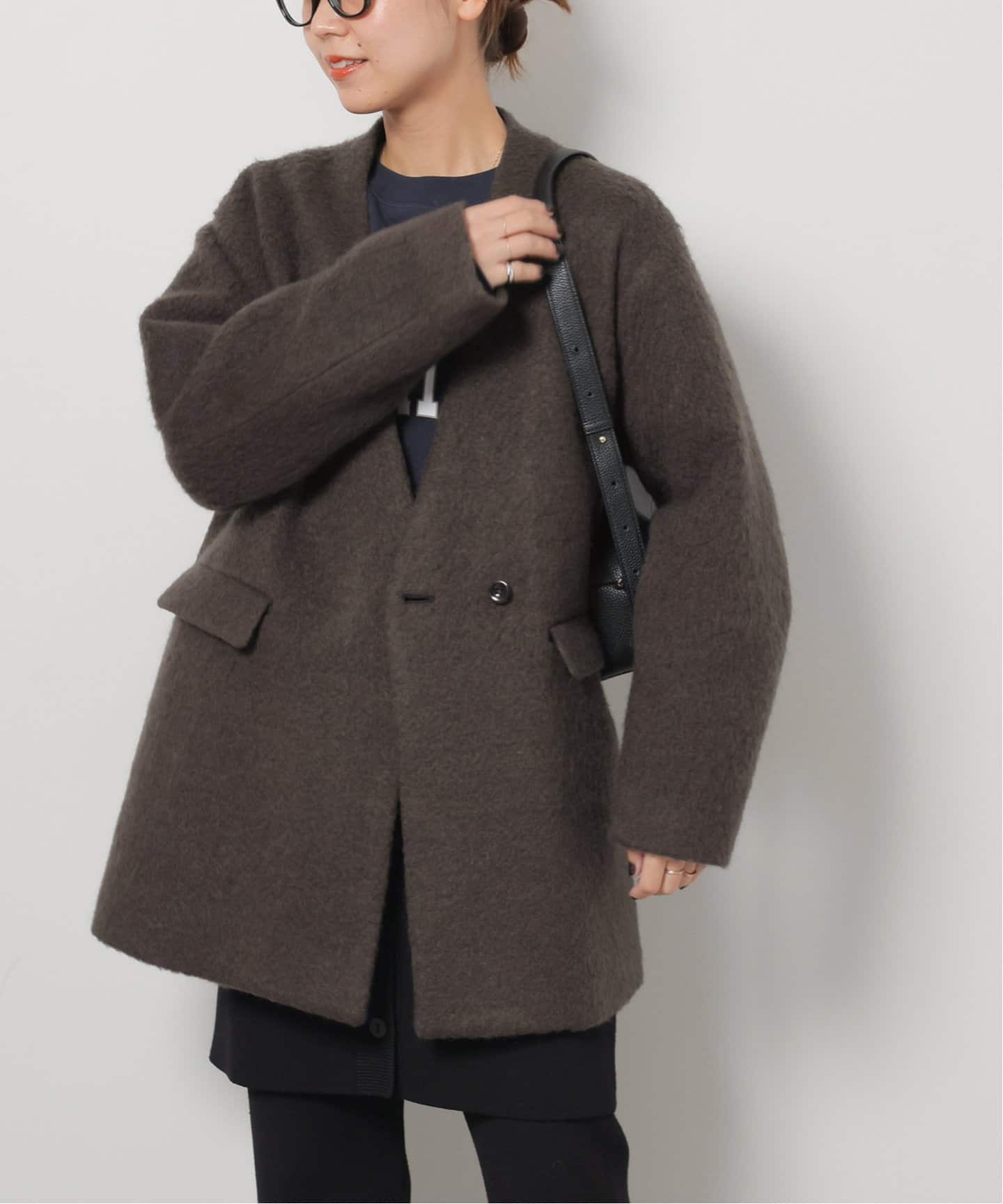 ウールモヘヤミックスノーカラージャケット（ノーカラージャケット