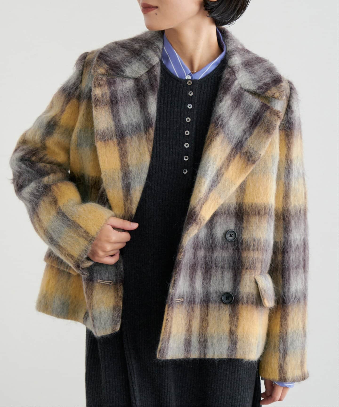 チェックシャギーショートジャコット（その他ブルゾン／アウター