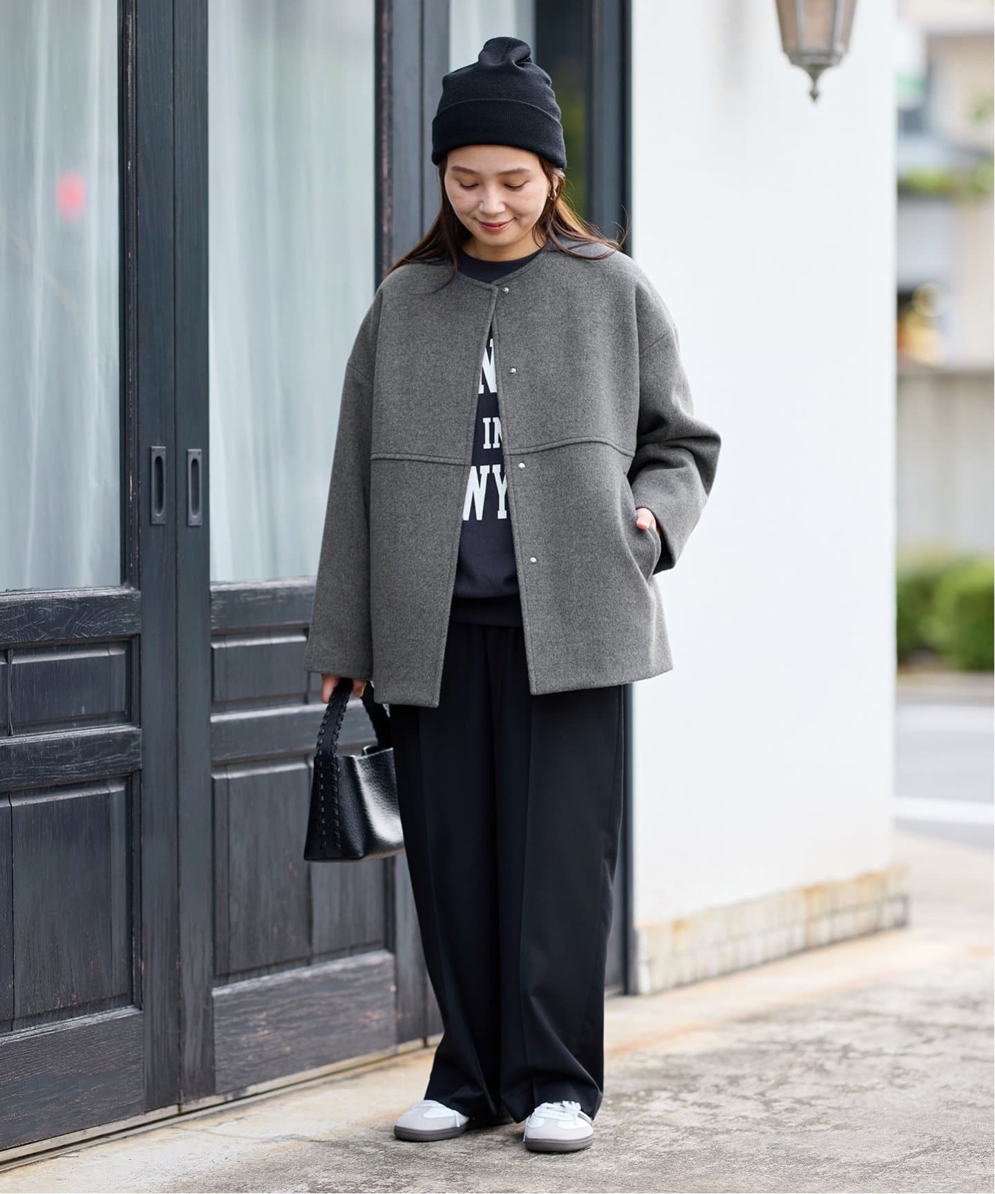 スーパー140ビーバーノーカラーショートコート（ノーカラーコート