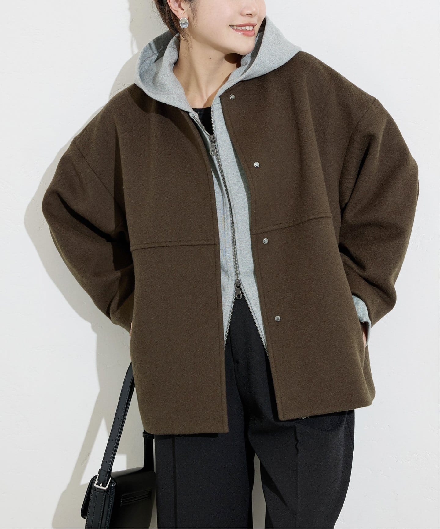 スーパー140ビーバーノーカラーショートコート（ノーカラーコート