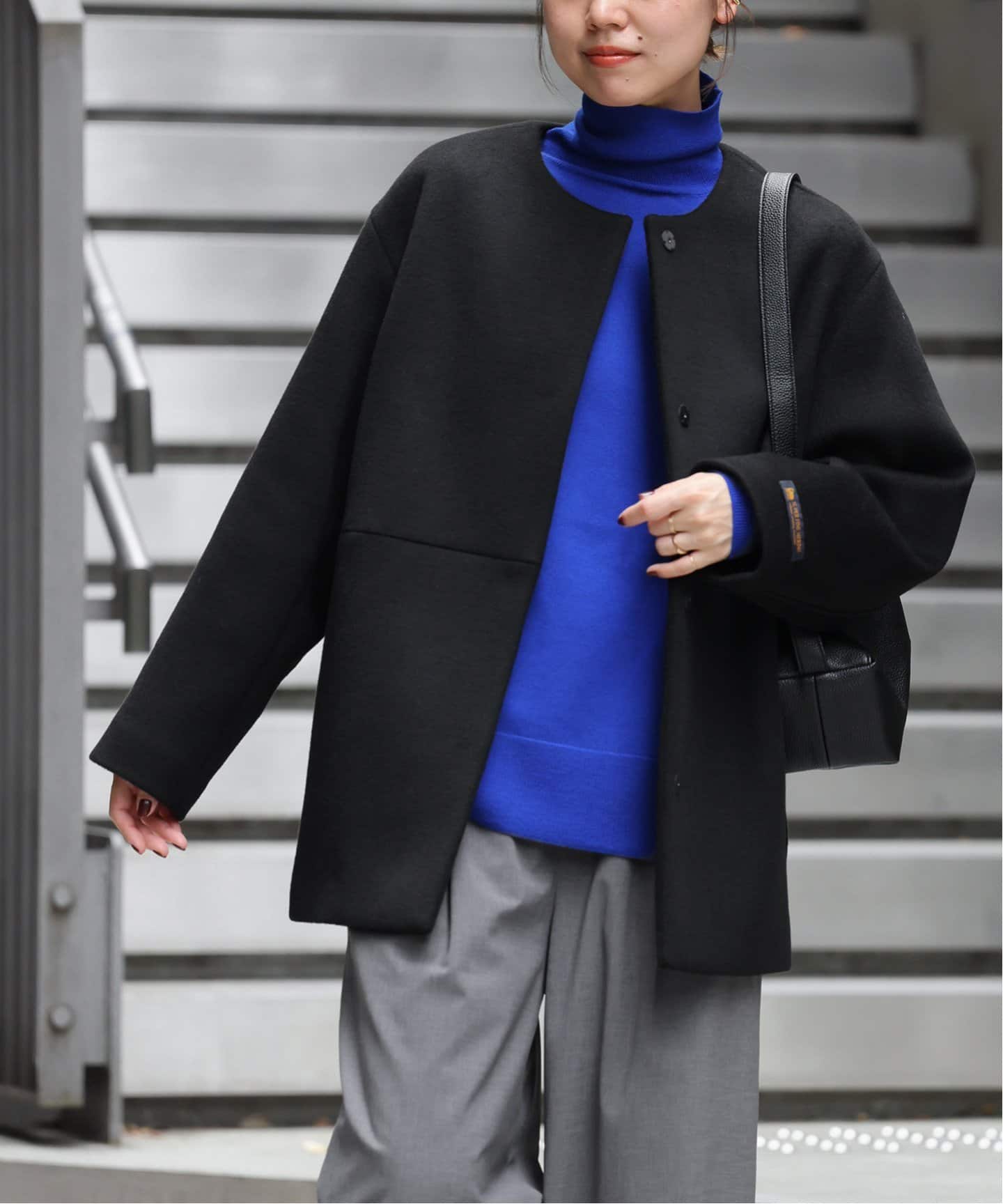 追加》スーパーファインビーバークルーネックコート（ノーカラーコート