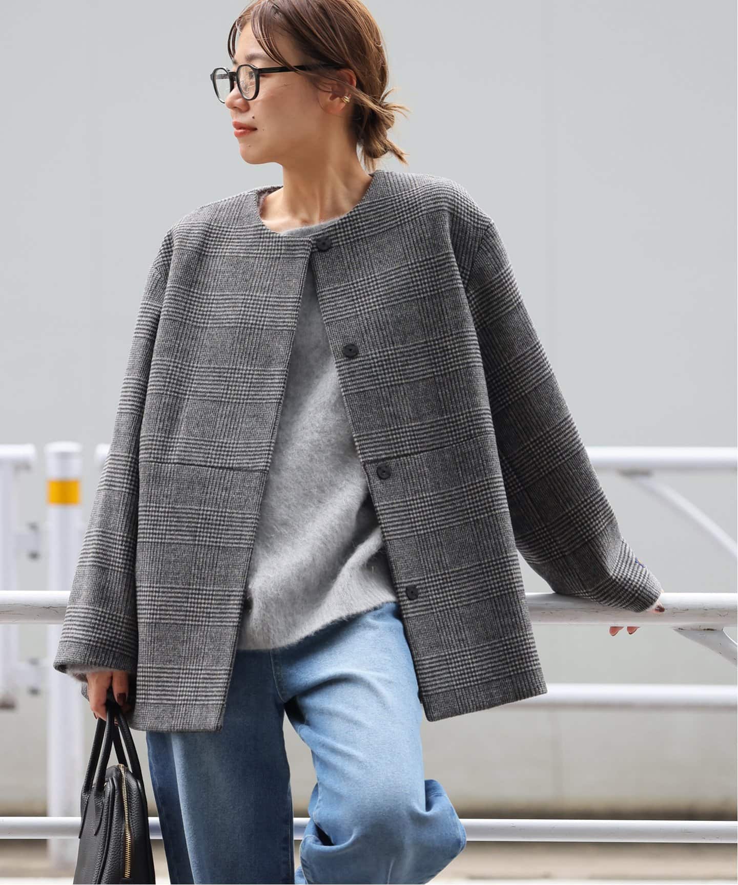 追加》スーパーファインビーバークルーネックコート（ノーカラーコート