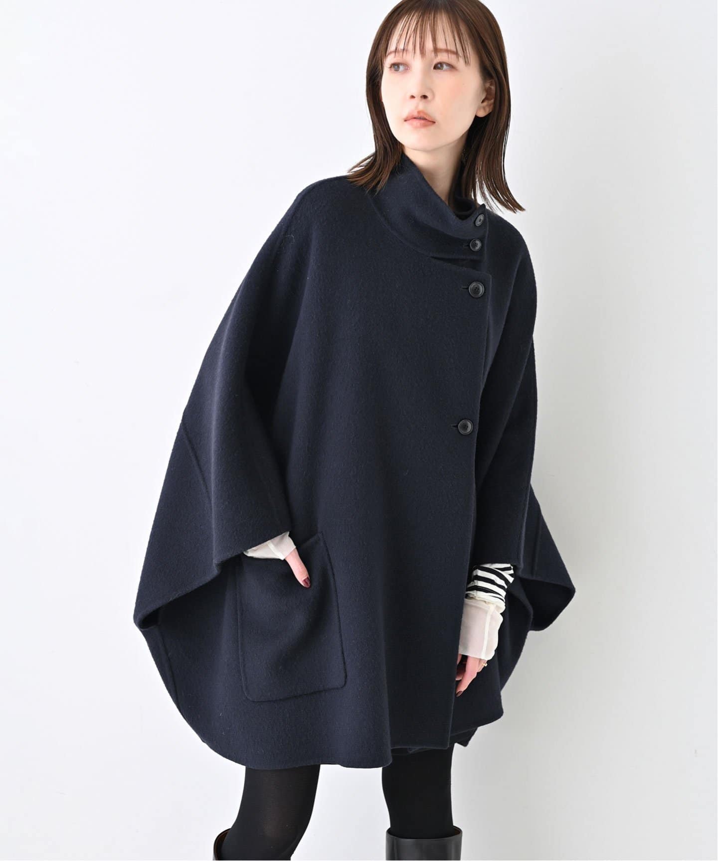 WEB限定/追加》スタンドカラーダブルフェイスポンチョ（ポンチョ