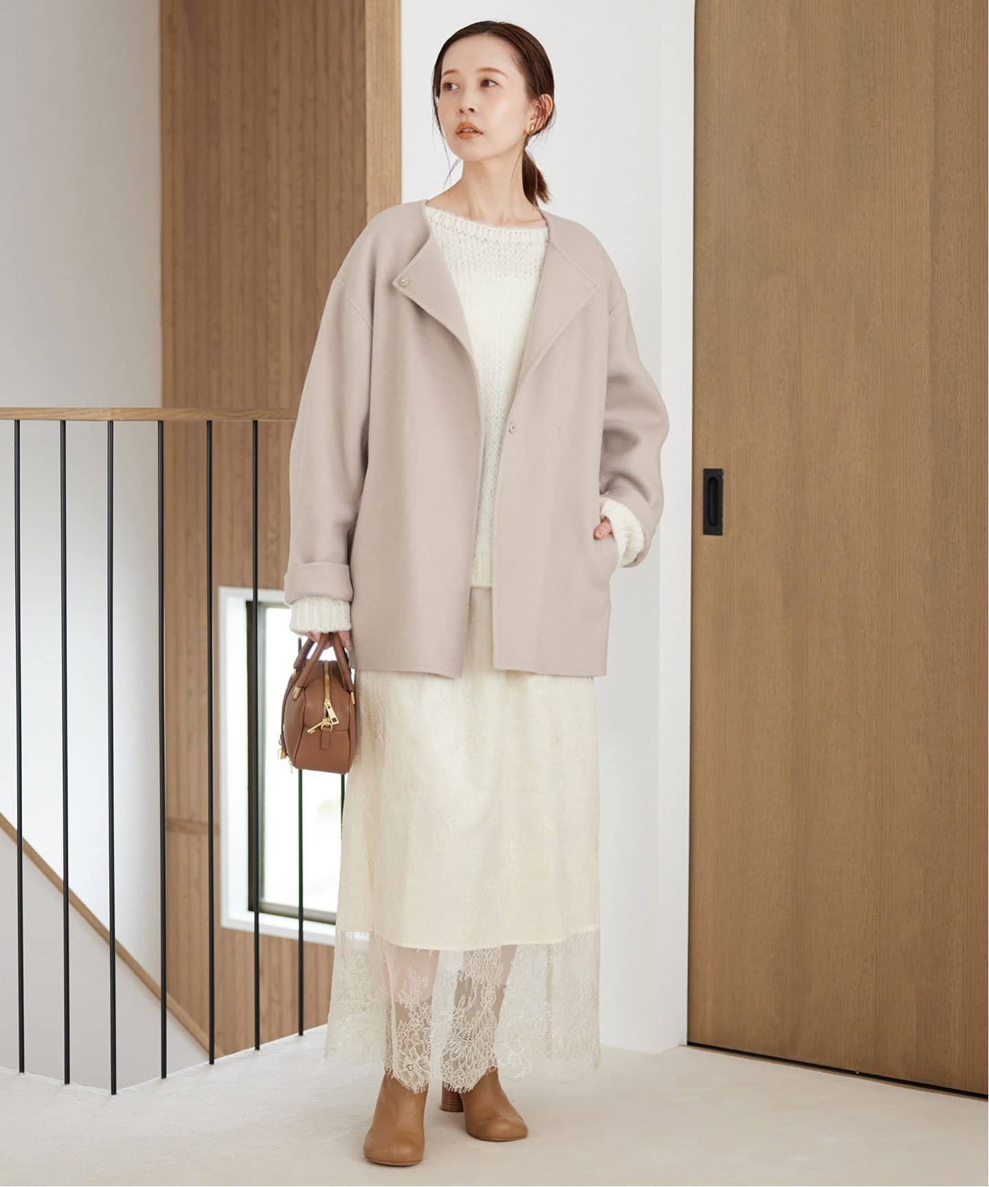 souple woolダブルフェイスノーカラーコート（ノーカラーコート