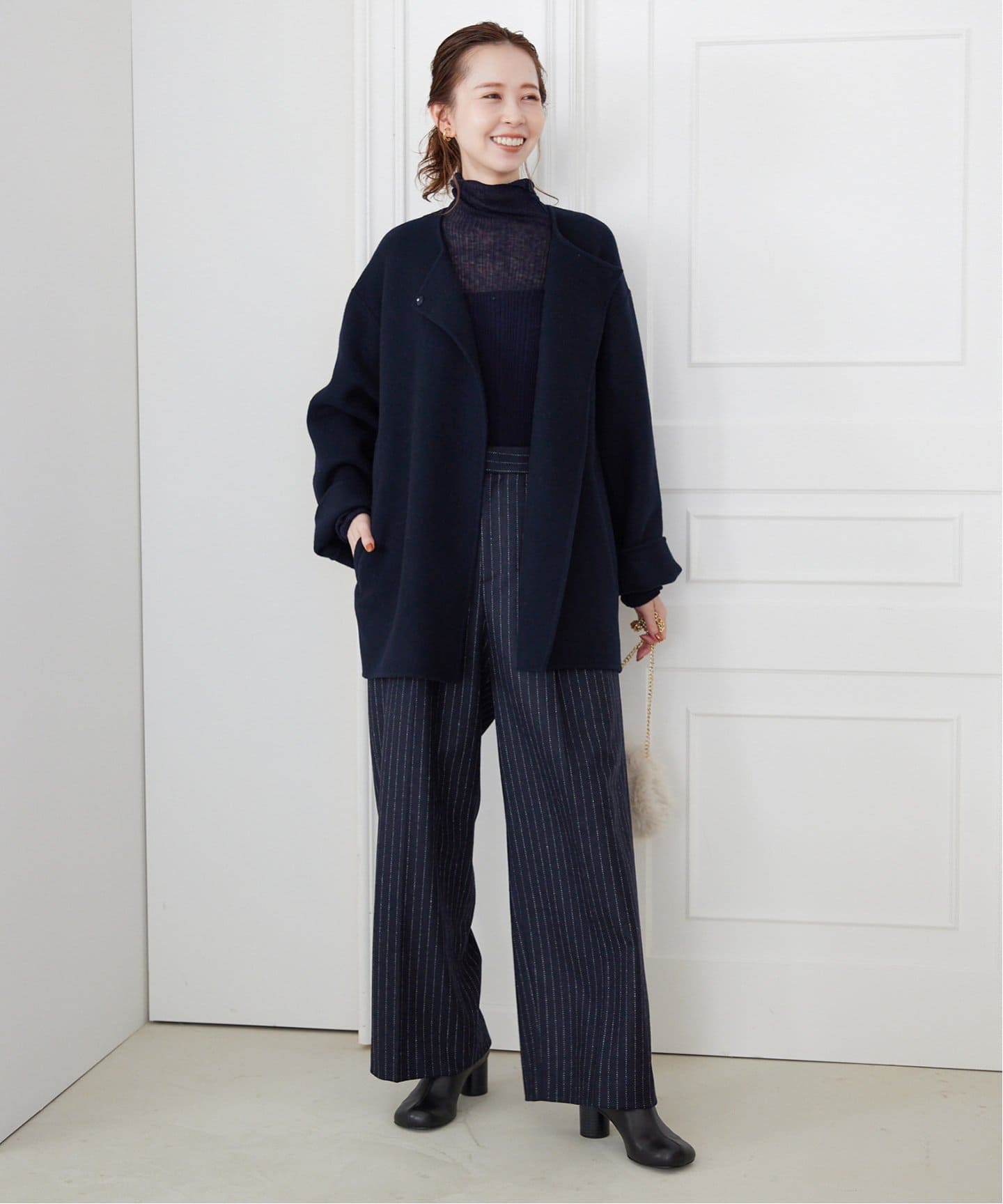 souple woolダブルフェイスノーカラーコート（ノーカラーコート