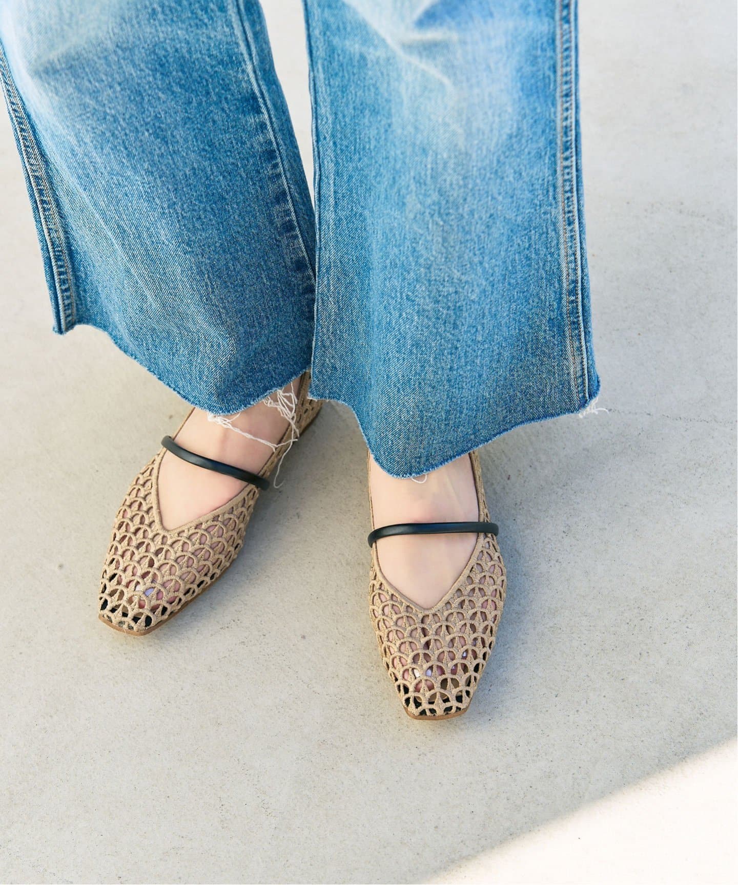 追加》スクエアクロシェストラップフラット（フラットシューズ）｜LE