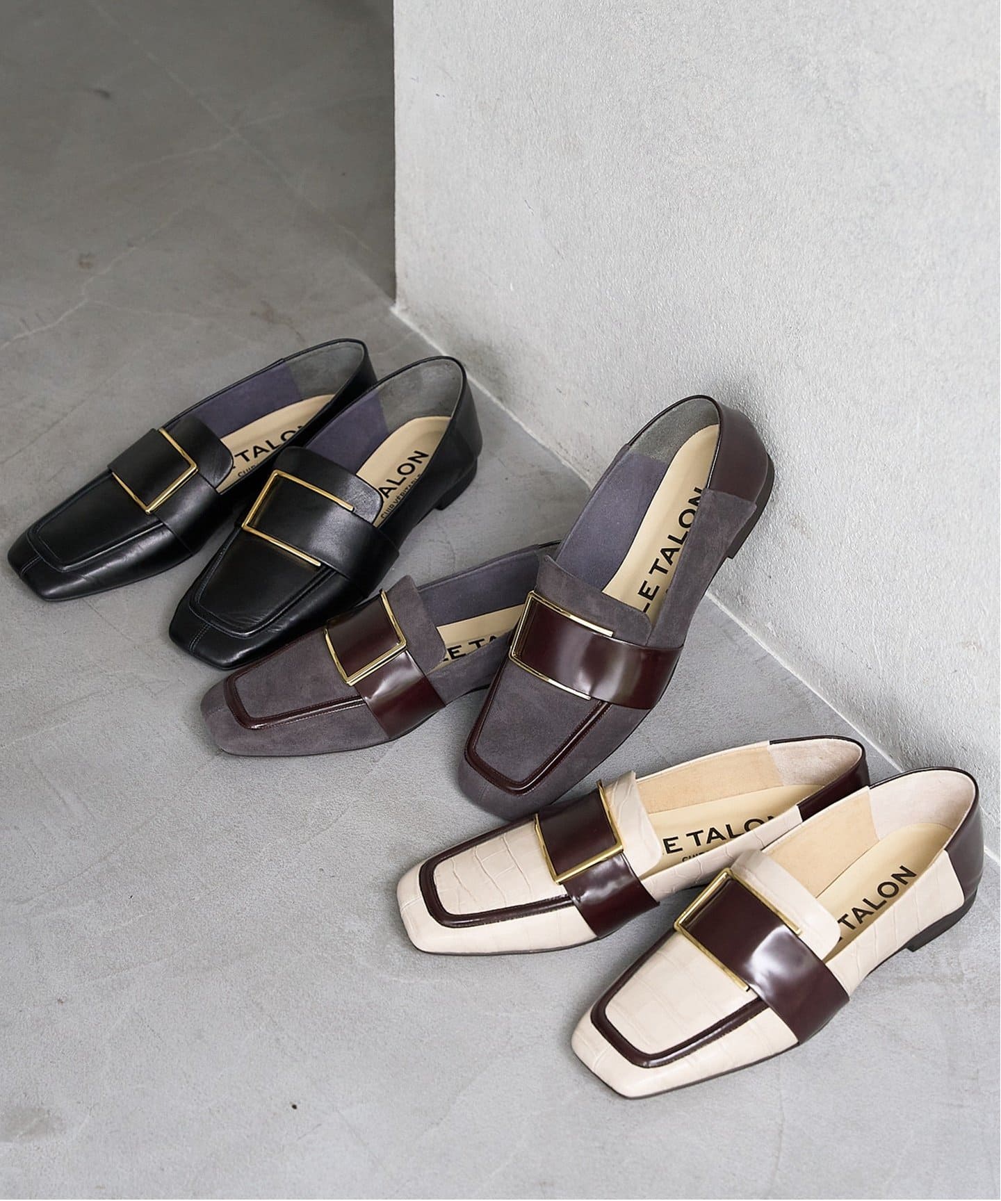 追加》レザースクエアメタルバックルローファー（ローファー）｜LE