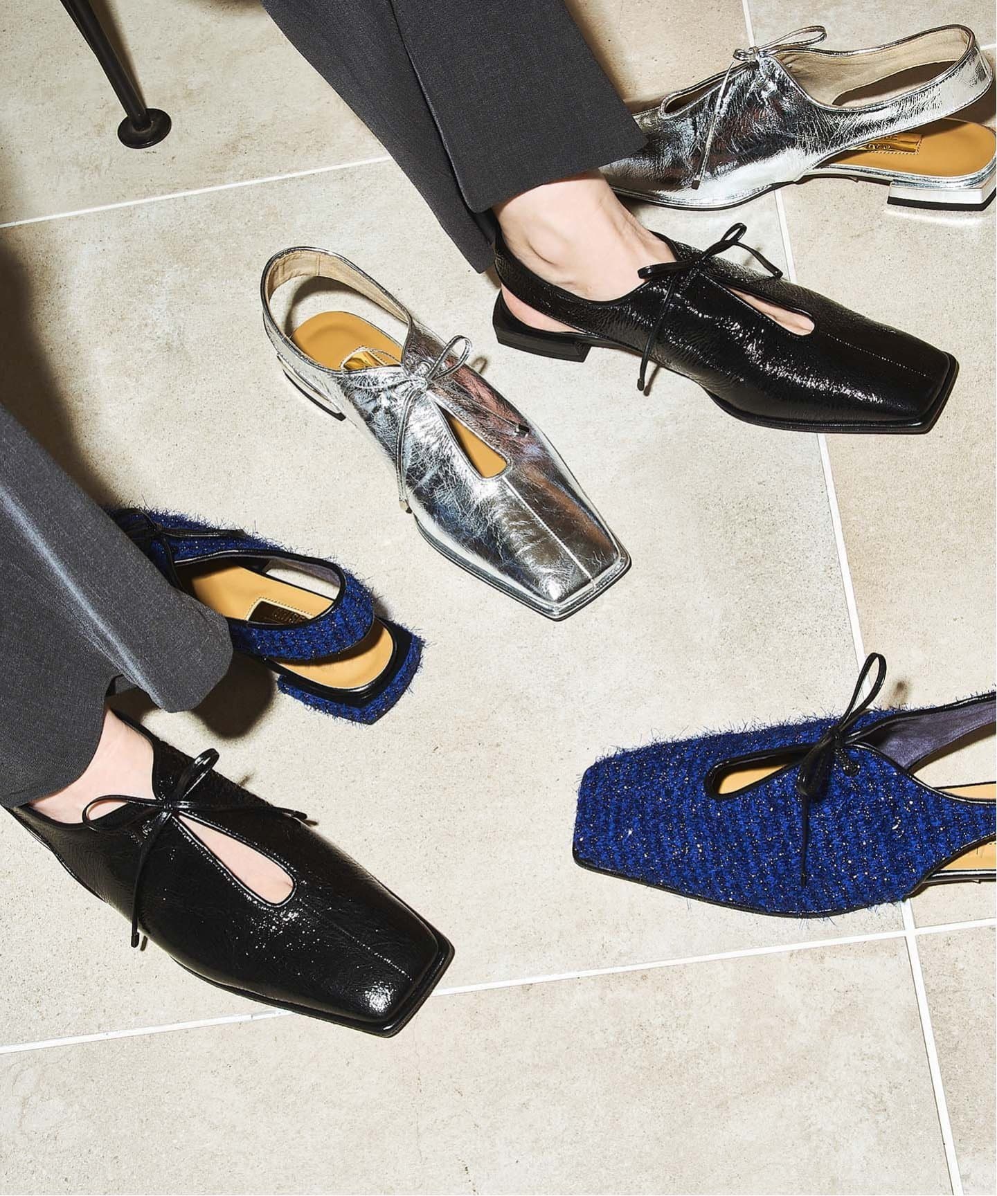 追加》GRISEレザースクエアカットアウトスリングバック（フラット