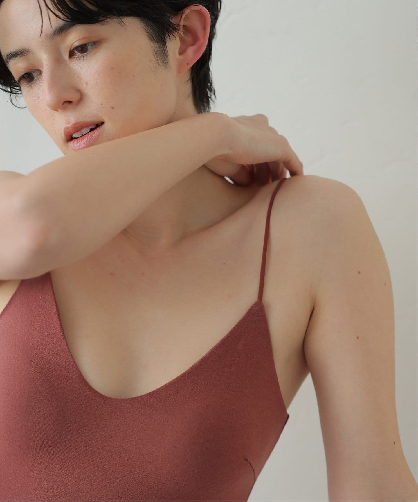 RESET】オーガニックコットン混 ブラキャミソール（ブリック）（カップ