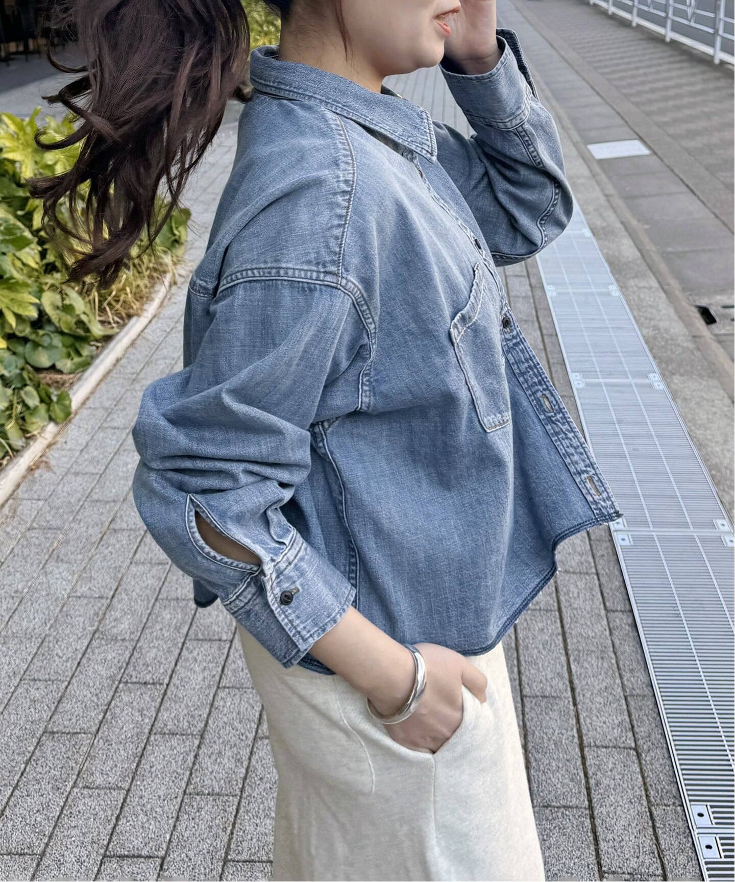 追加3》ライトオンスデニムクロップドシャツ（シャツ／ブラウス