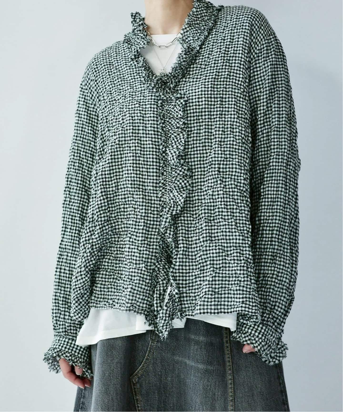 シャーリングチェック フリルブラウス（シャツ／ブラウス）｜journal
