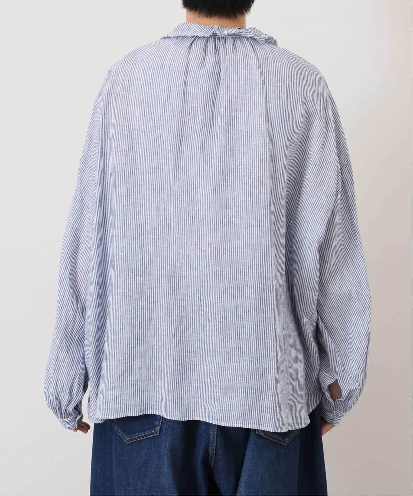 リネンストライプ フリルブラウス（シャツ／ブラウス）｜journal