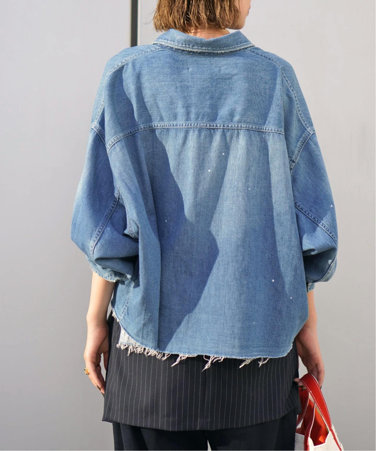 JOHNBULL/ジョンブル】デニムクロップドシャツ（シャツ／ブラウス