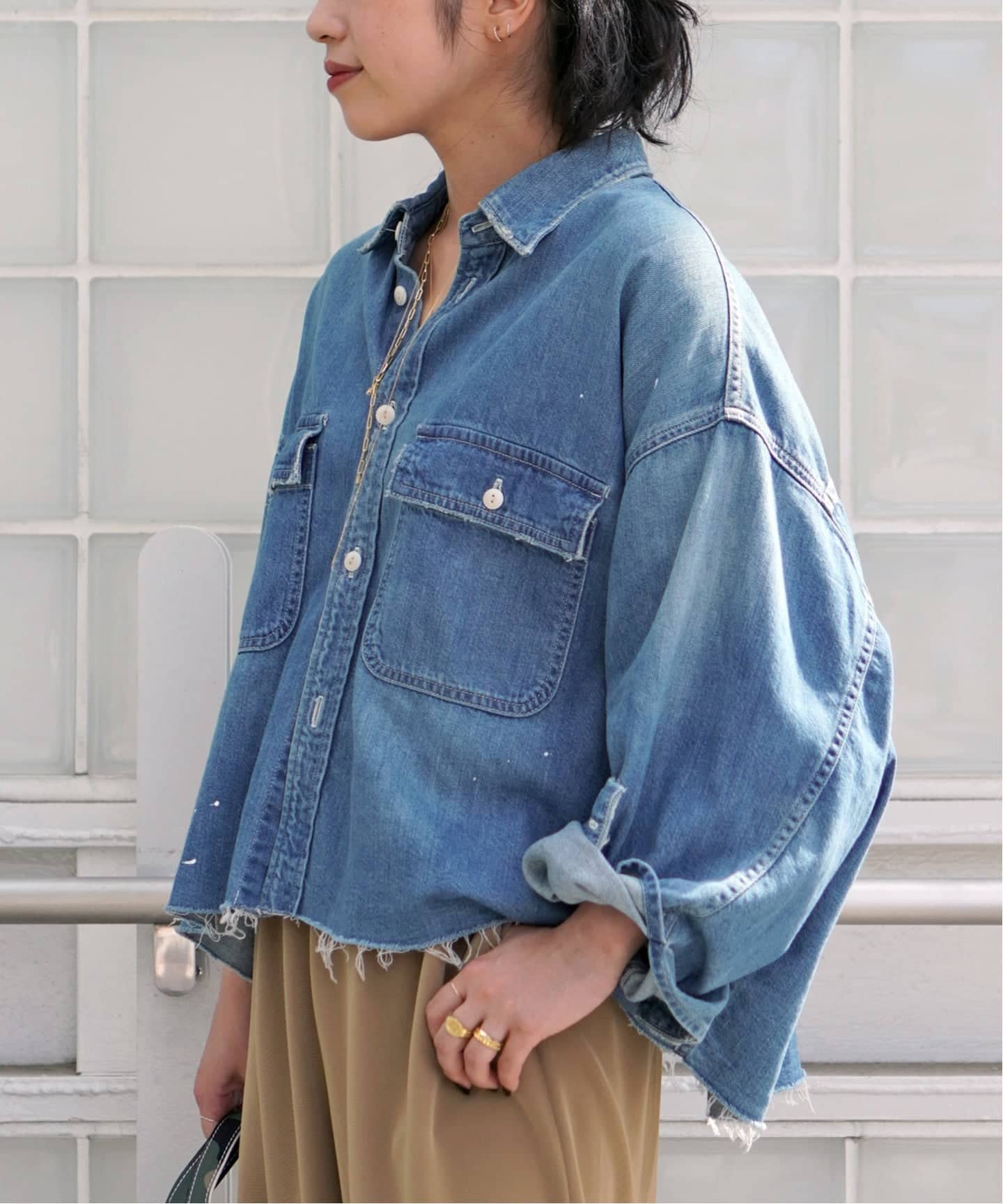 JOHNBULL/ジョンブル】デニムクロップドシャツ（シャツ／ブラウス