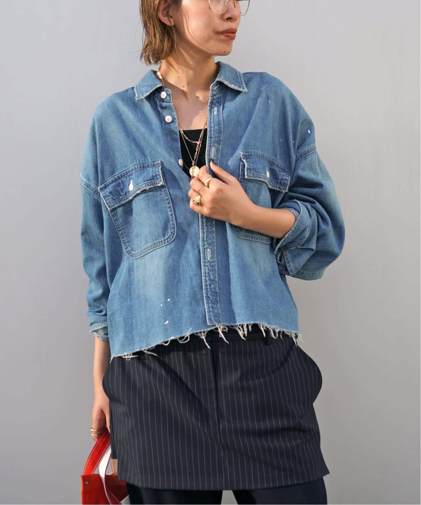 JOHNBULL/ジョンブル】デニムクロップドシャツ（シャツ／ブラウス