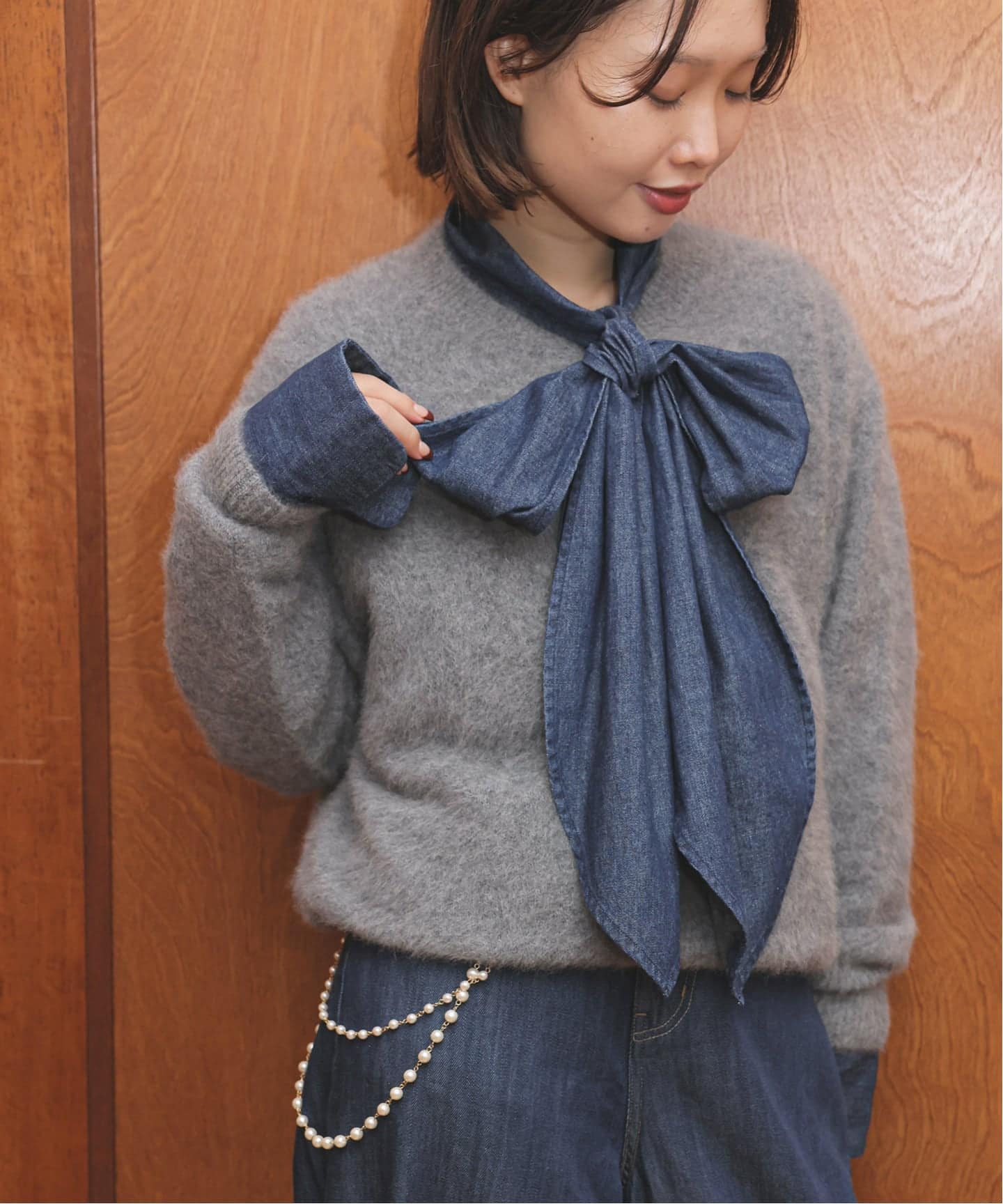 フェザーデニムビッグボウタイシャツ（シャツ／ブラウス）｜SLOBE IENA