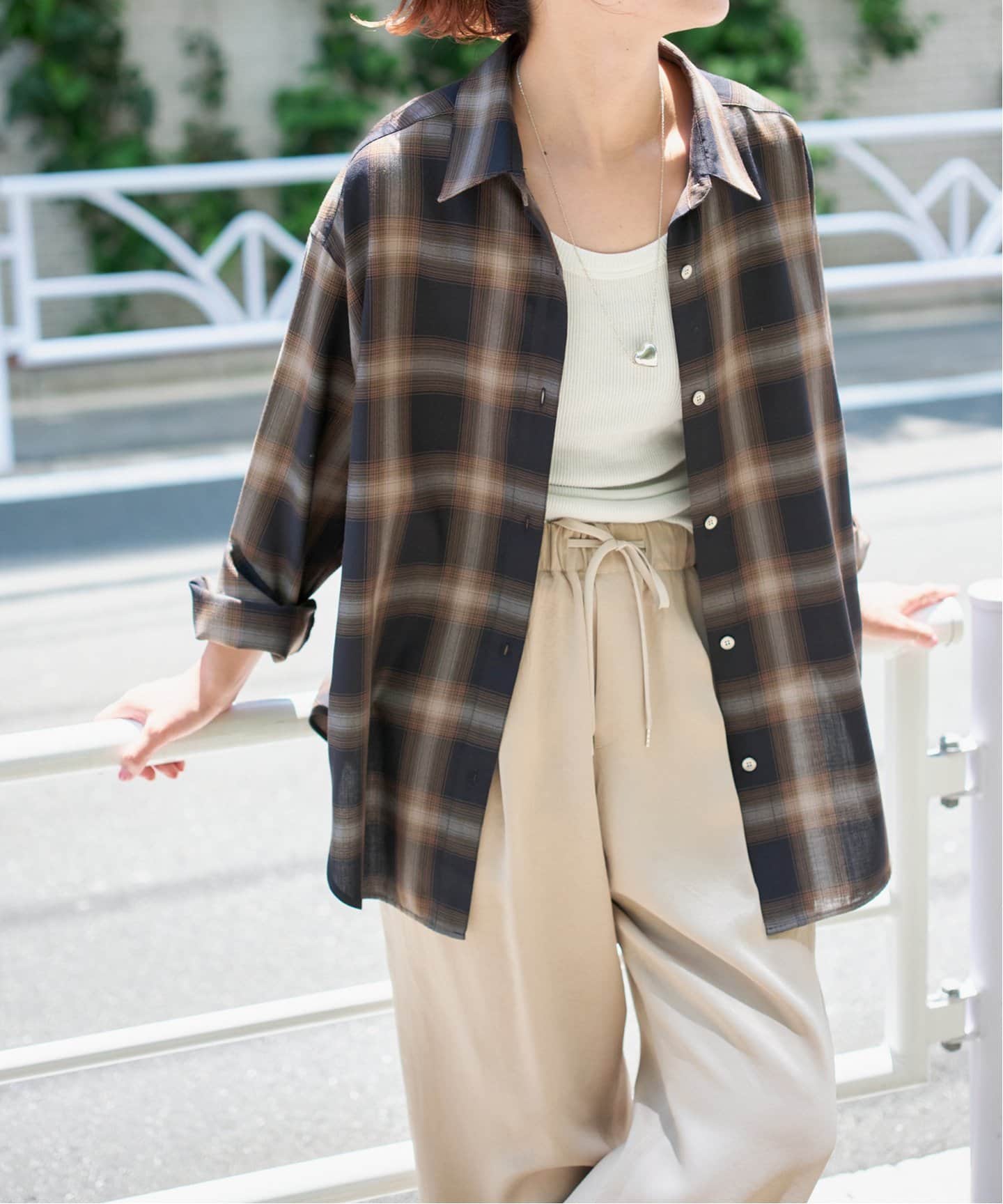 追加》メタルボタンTRチェックルーズシャツ（シャツ／ブラウス