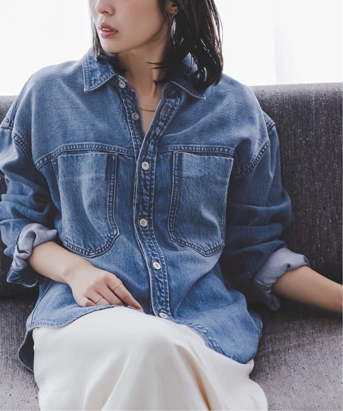 追加》スージングデニムビッグポケットシャツ3（シャツ／ブラウス