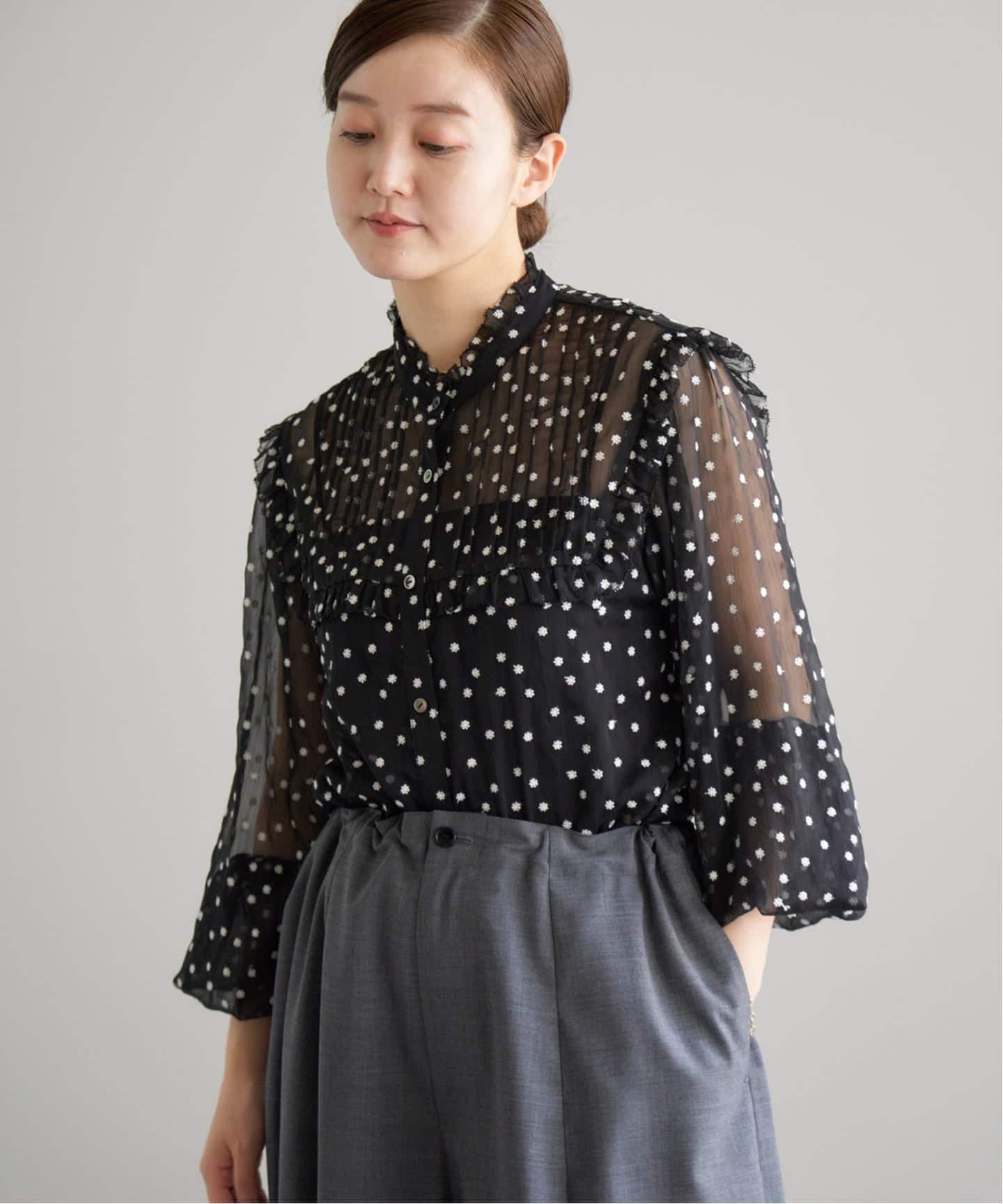 WEB限定/追加2》楊柳フリルピンタックブラウス（シャツ／ブラウス