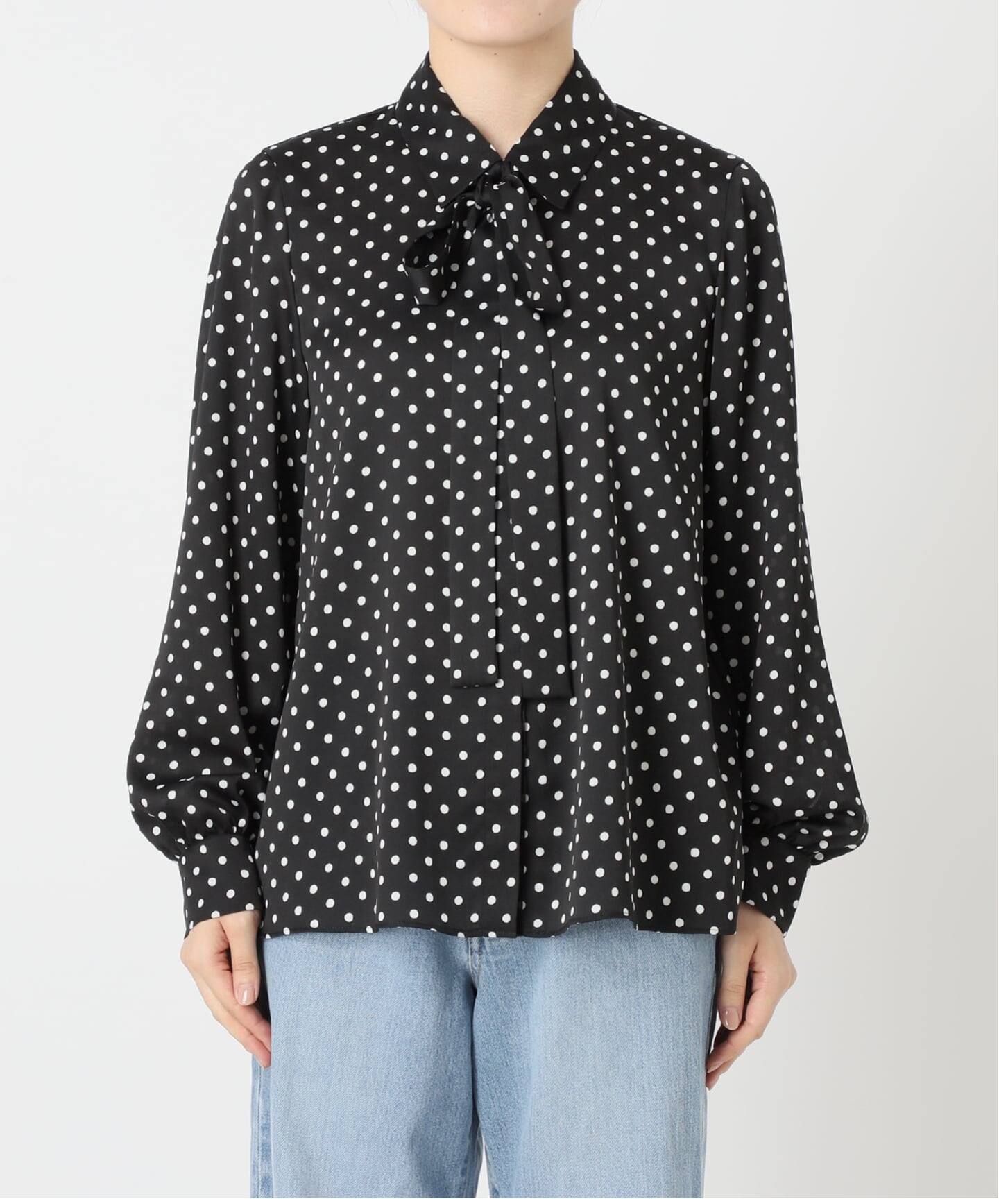 WEB限定/追加2》サテンドットタイ付ブラウス（シャツ／ブラウス