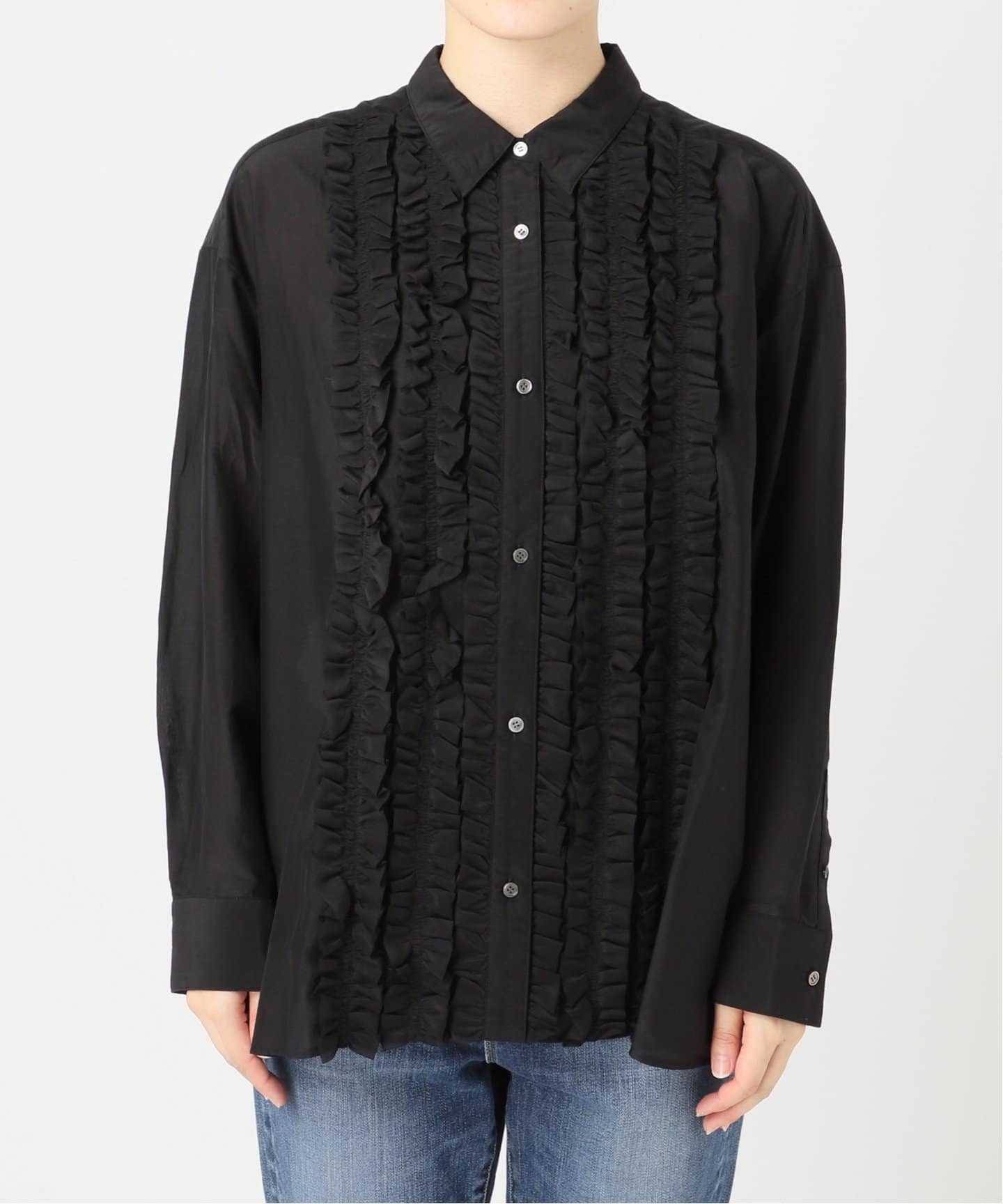 追加》コットンシルクフロントフリルブラウス（シャツ／ブラウス