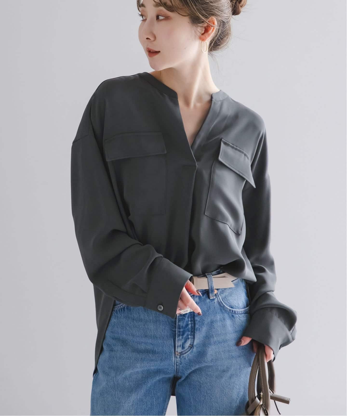 追加・WEB限定カラー》ワークディテールドレープシャツ（シャツ