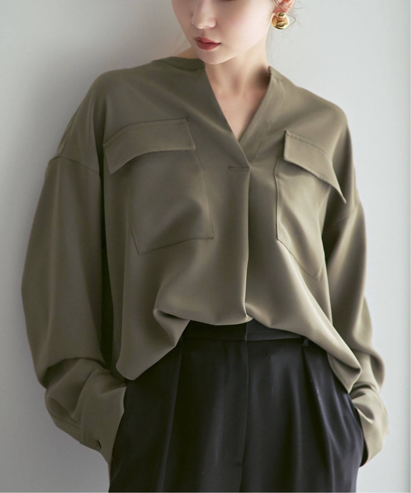 追加・WEB限定カラー》ワークディテールドレープシャツ（シャツ