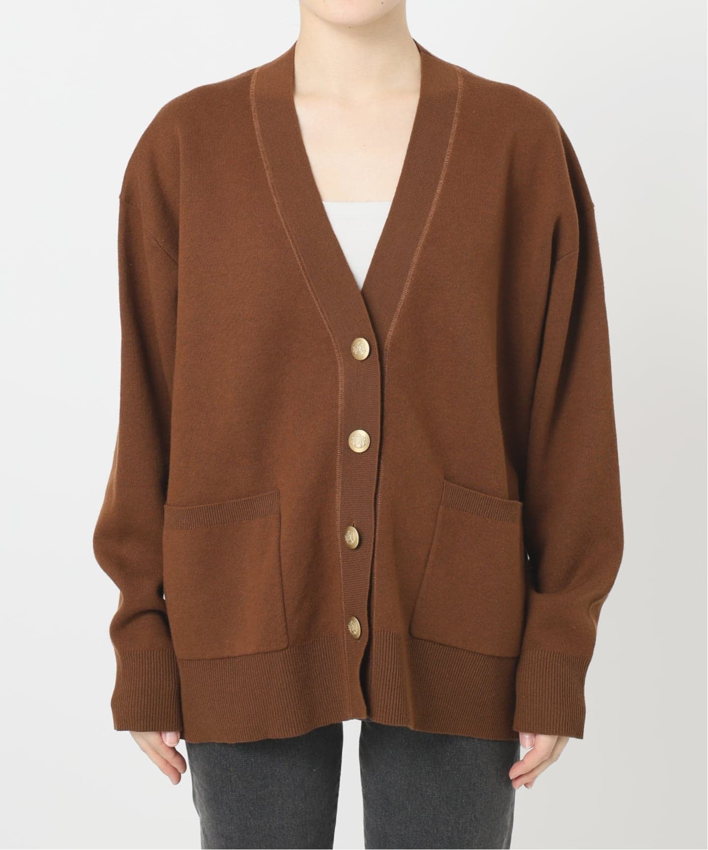 追加》[25AW新作］コットンカシミヤミックスダブルニットVネック