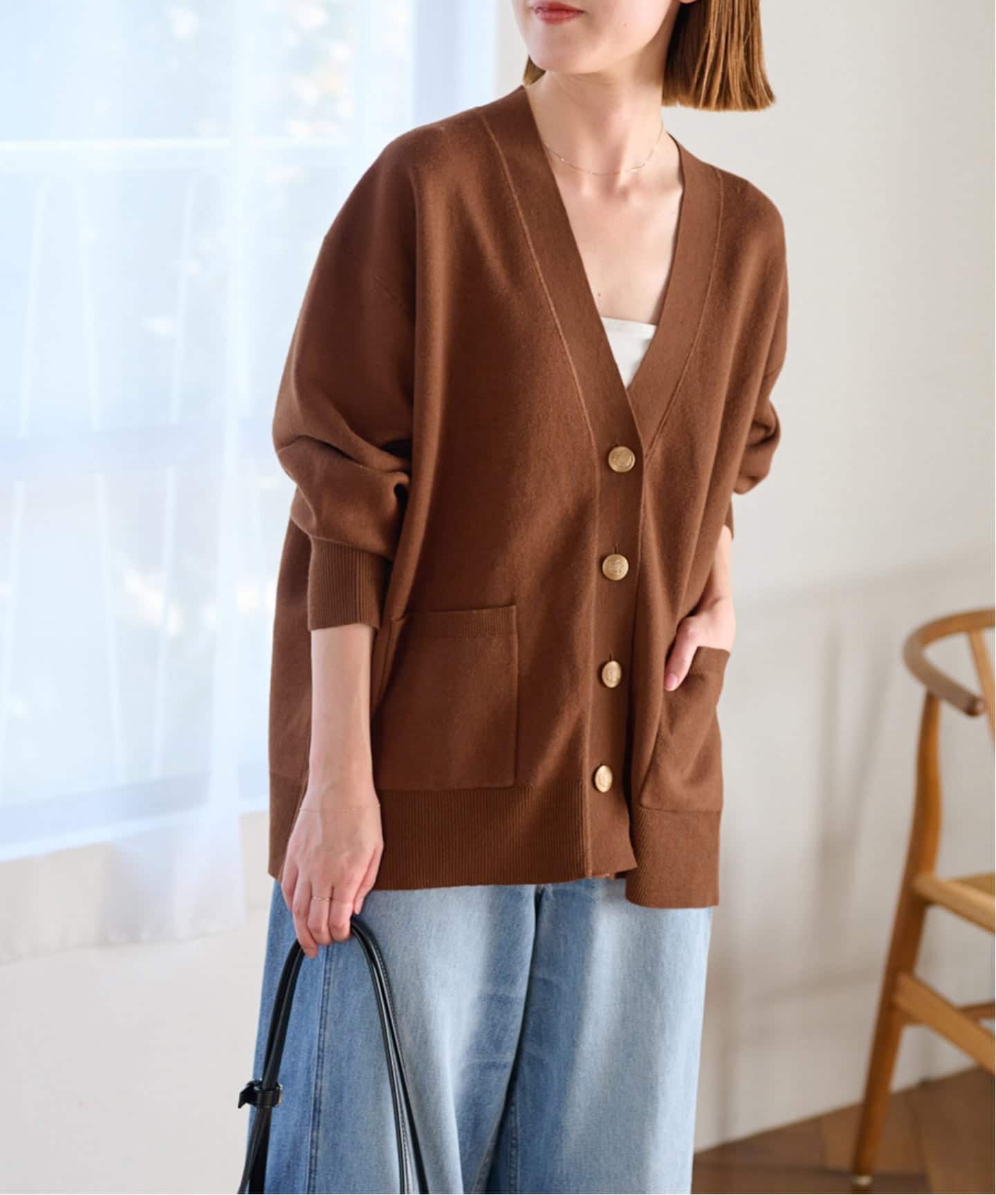 追加》[25AW新作］コットンカシミヤミックスダブルニットVネック