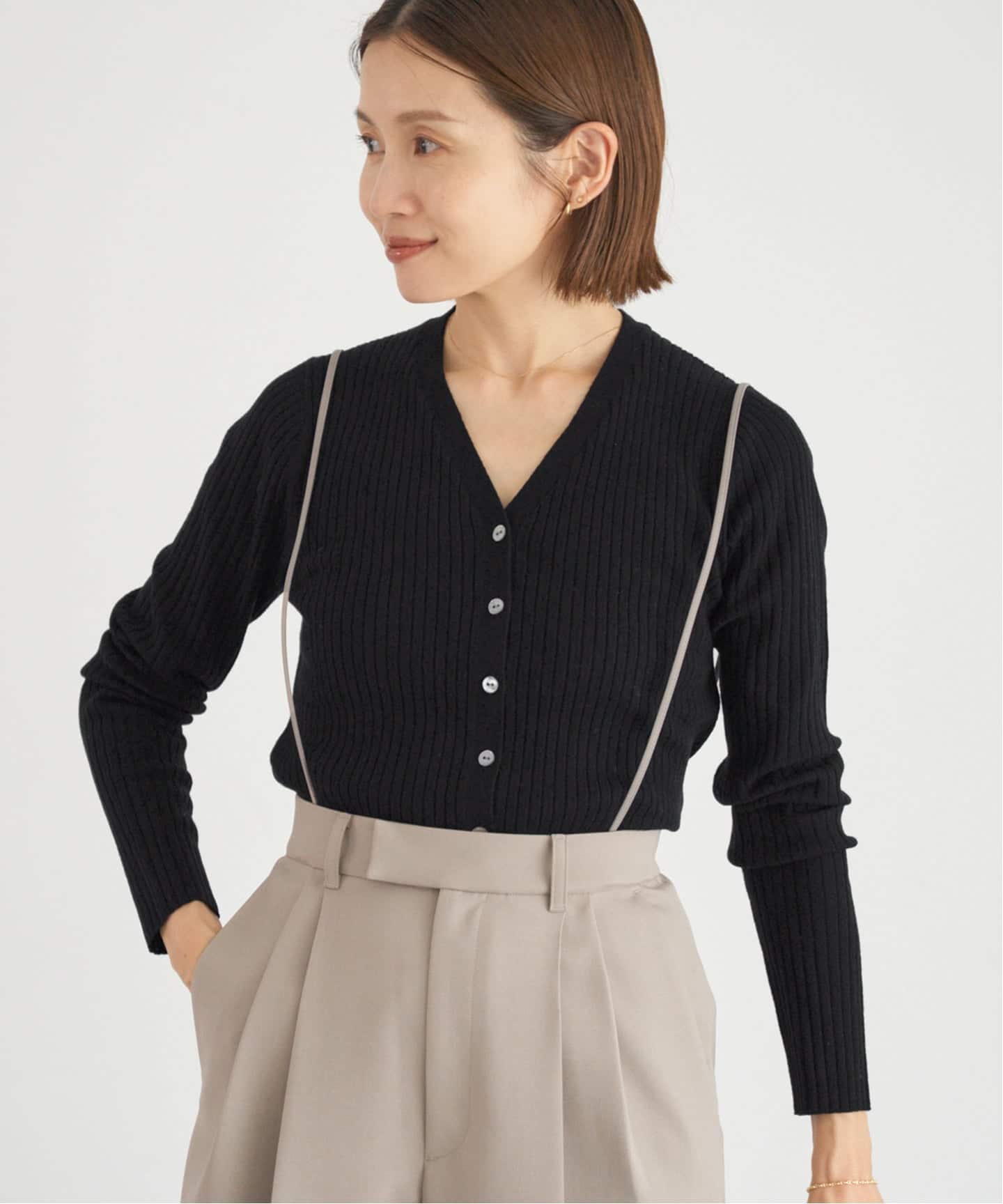 追加》イタリア ヤーン RIB Vネックカーディガン（カーディガン