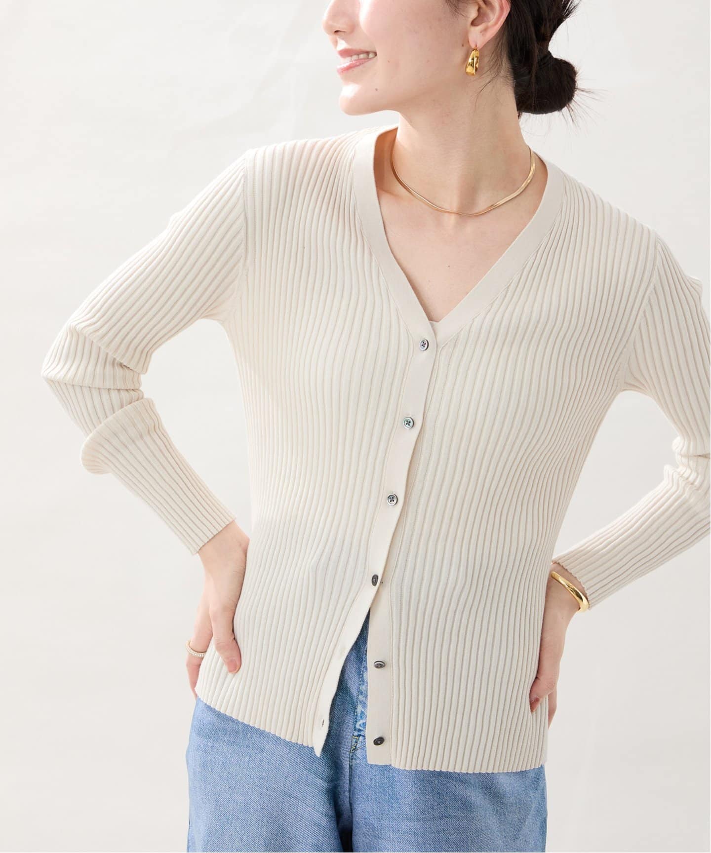 イタリア糸 RIB Vネックカーディガン（カーディガン）｜VERMEIL par