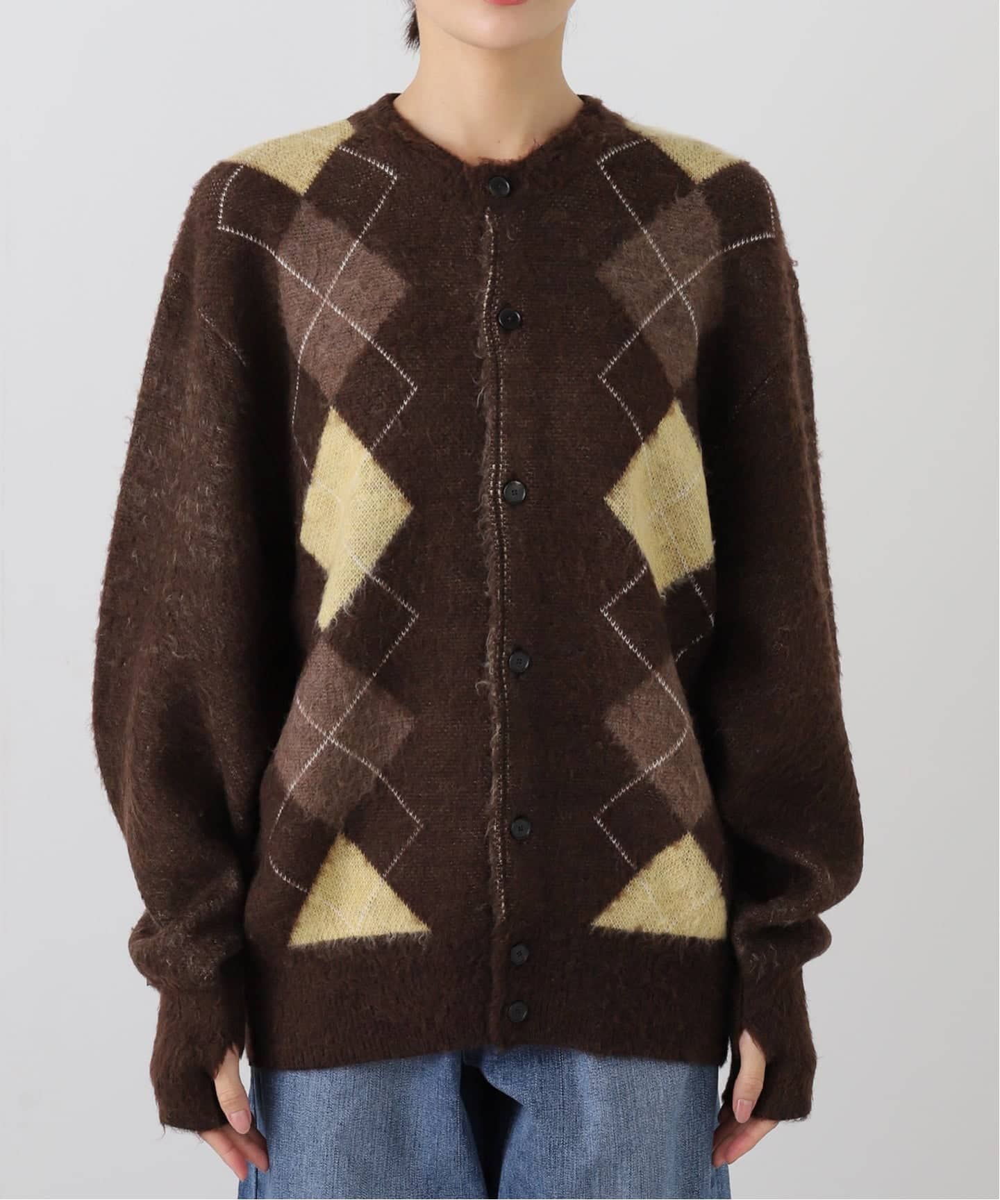 JANE SMITH】 7G WOOL JACQUARD ARGYLE CD：カーディガン