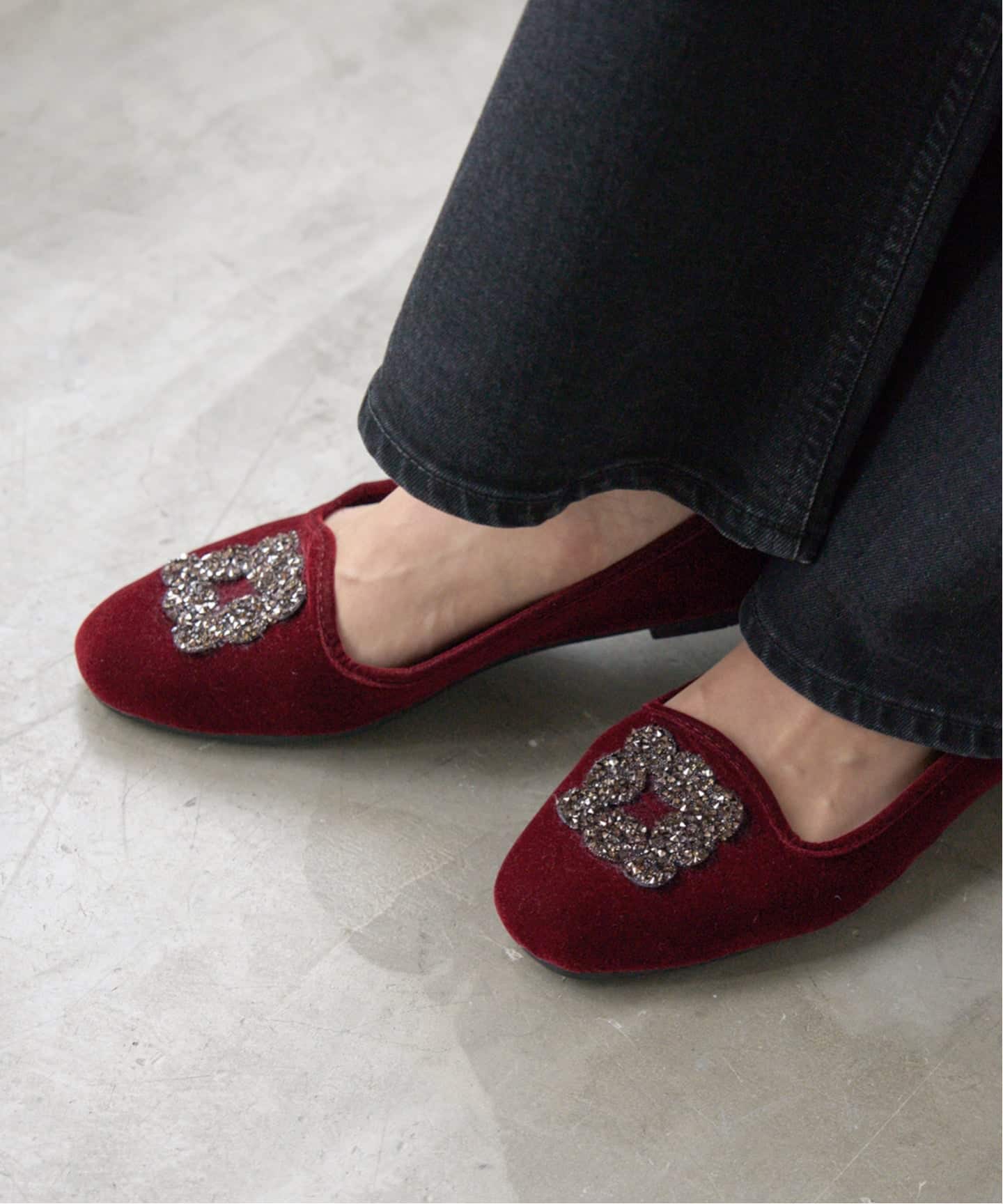 WEB限定/追加》MALUS/マリュス VELVET BIJOU SHOES（フラットシューズ