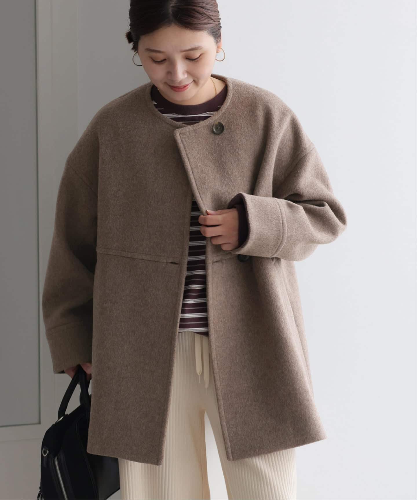 追加2》スーパー140ビーバーノーカラーミドルコート（ノーカラーコート