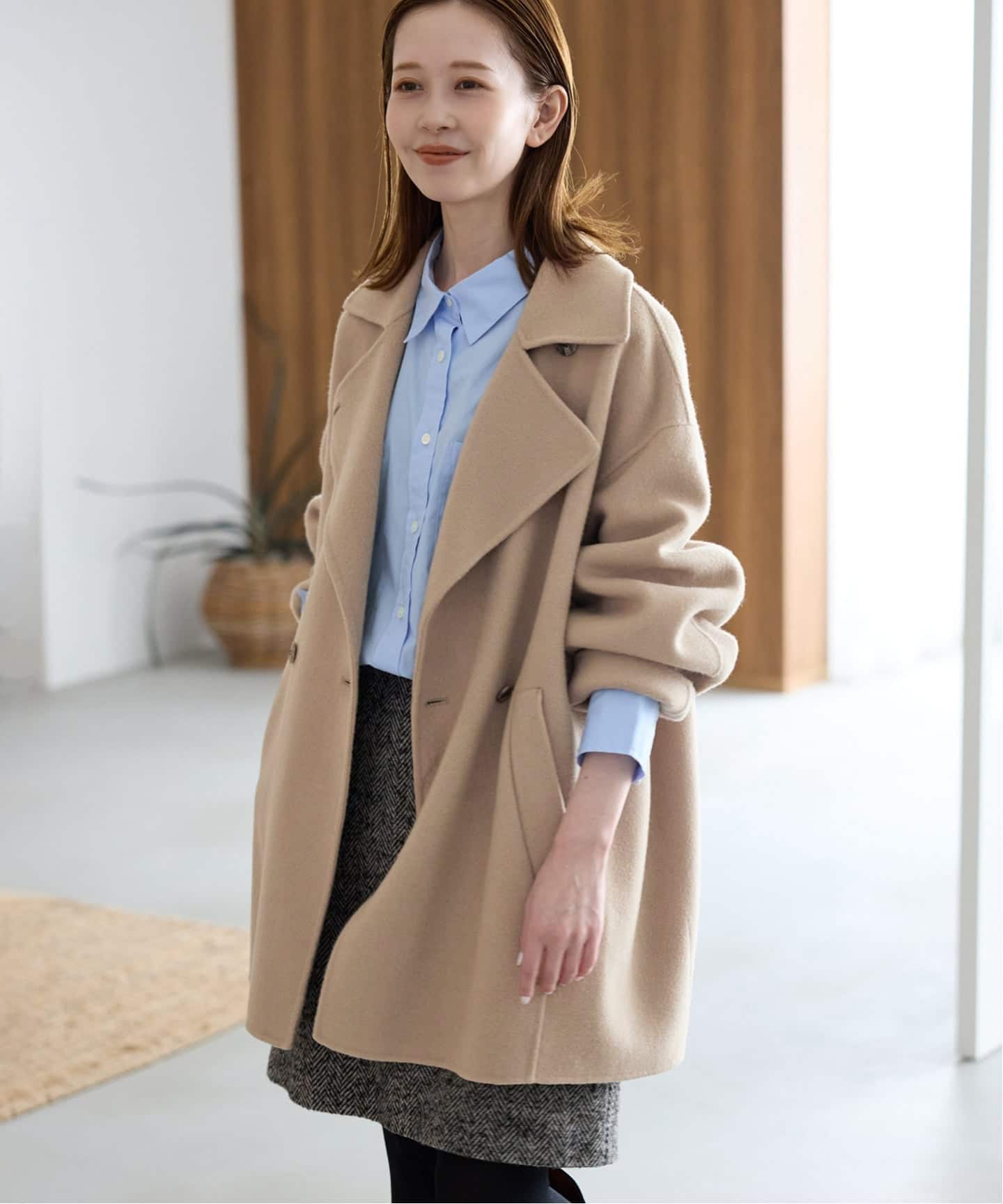 追加》souple wool ダブルフェイスミドルコート（ピーコート）｜SLOBE