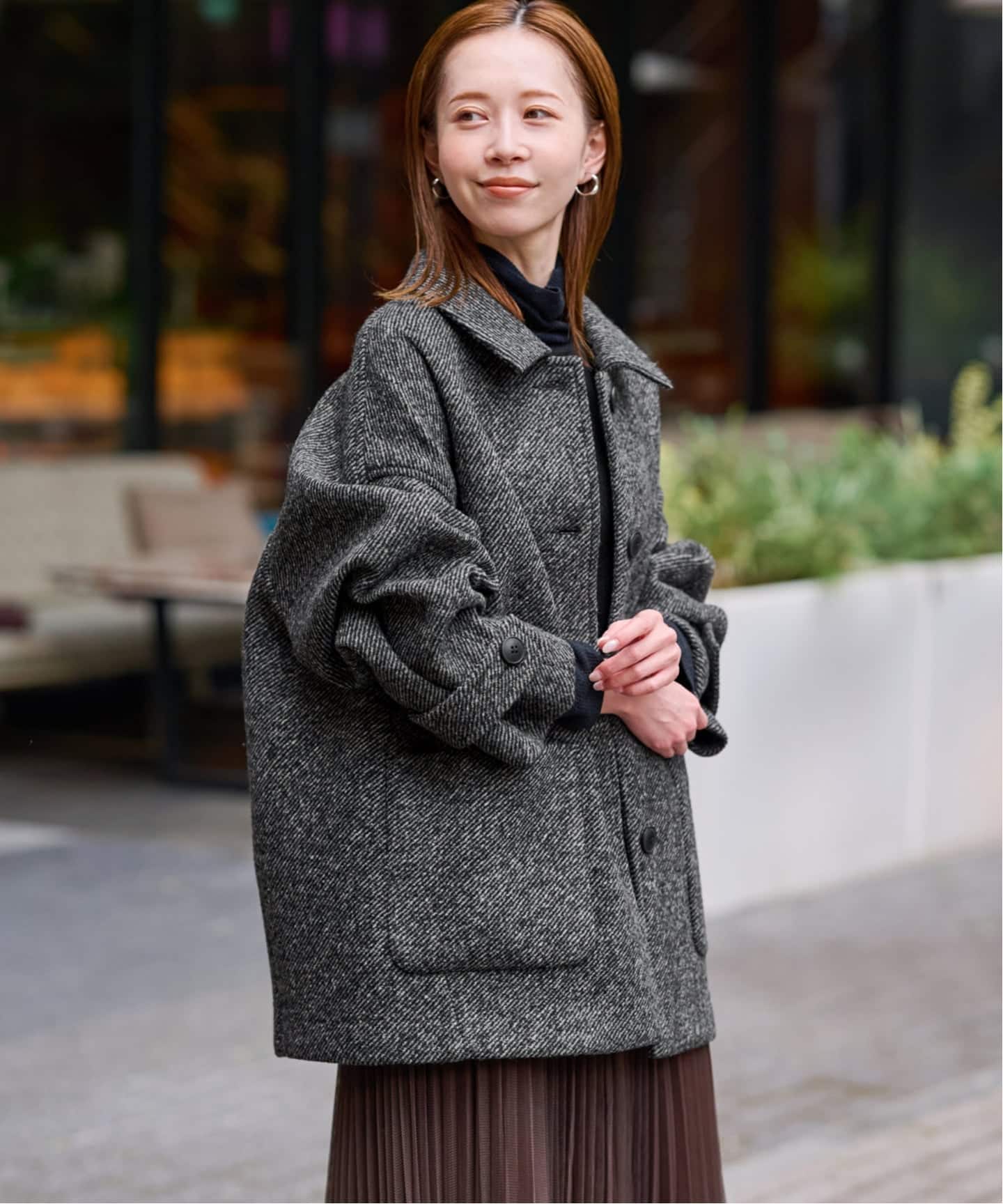 ツイードボンディングステンカラーショートコート（ステンカラーコート