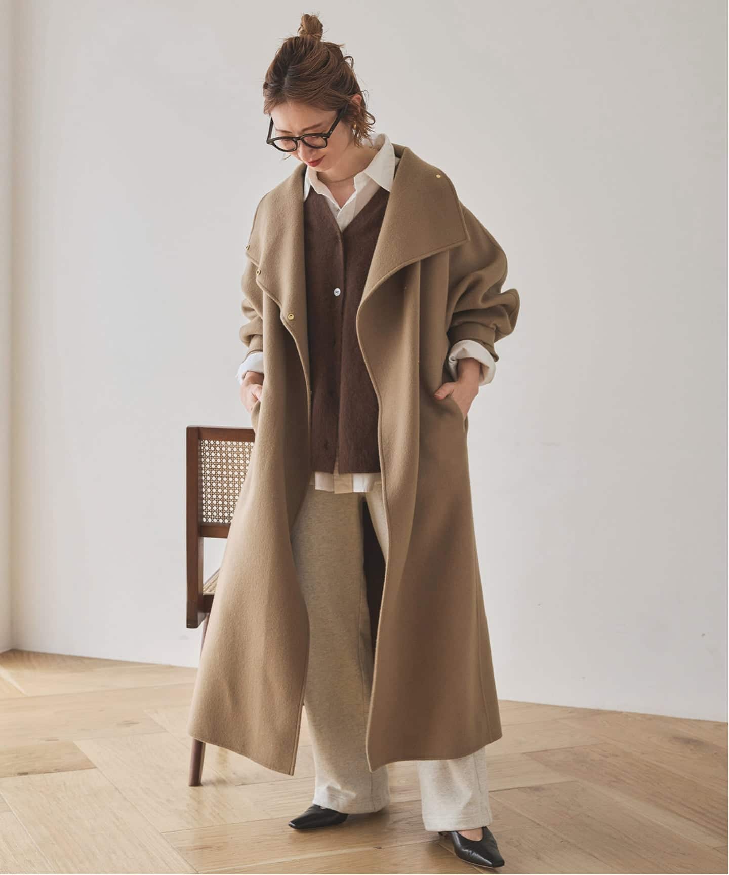 ビーバーニュアンスカラーオーバーコート（ノーカラーコート）｜Spick