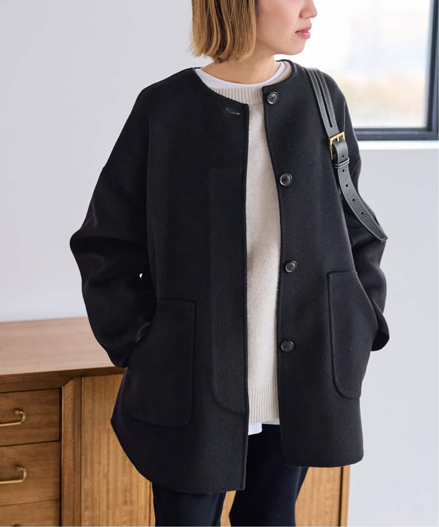 ≪WEB限定追加≫ハミルトンリバークルーネックコート（ノーカラー